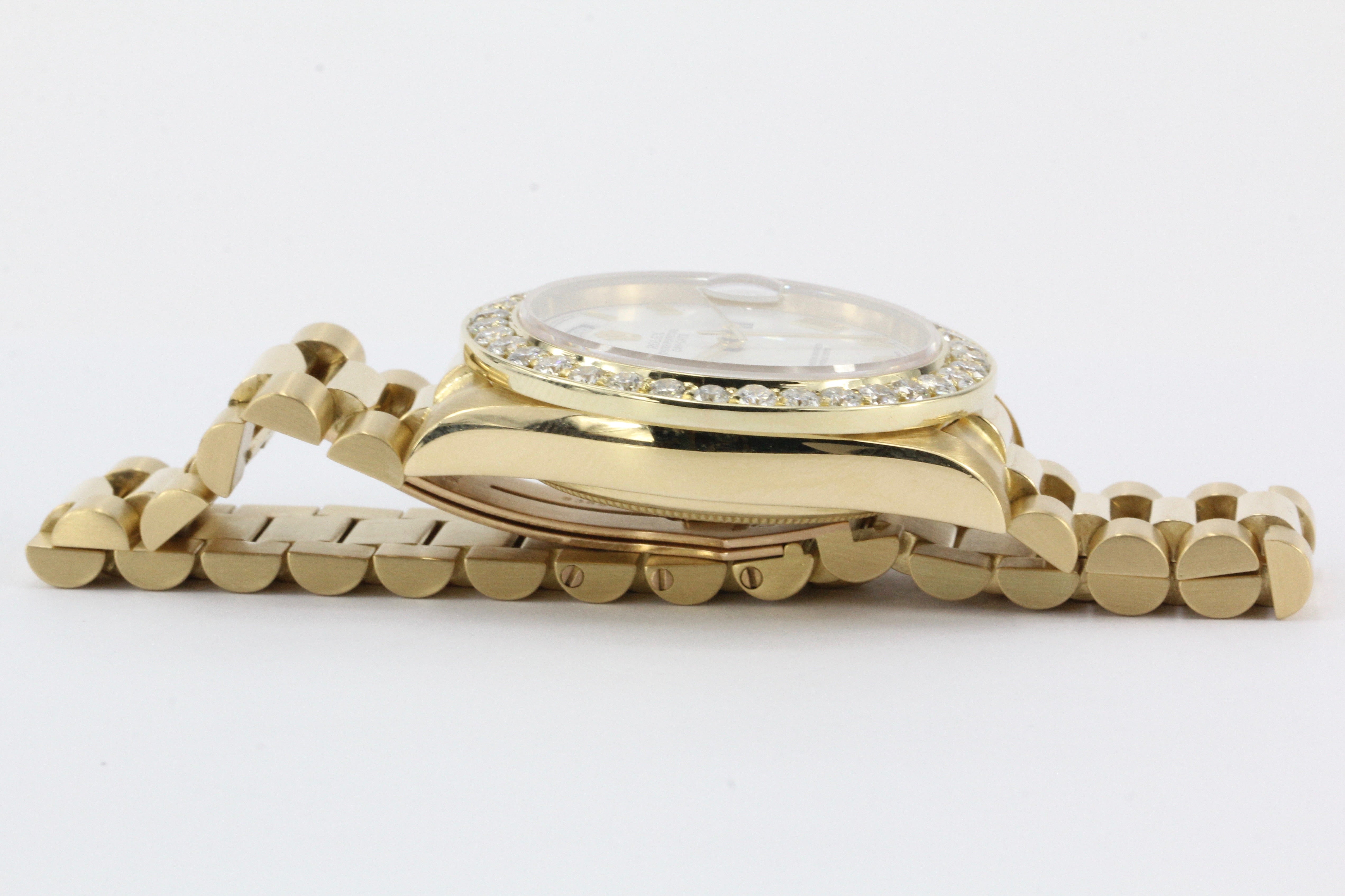 Rolex Oyster President Day-Date 18038 Diamond Bezel 18k Yellow Gold Men's Watch - Queen May