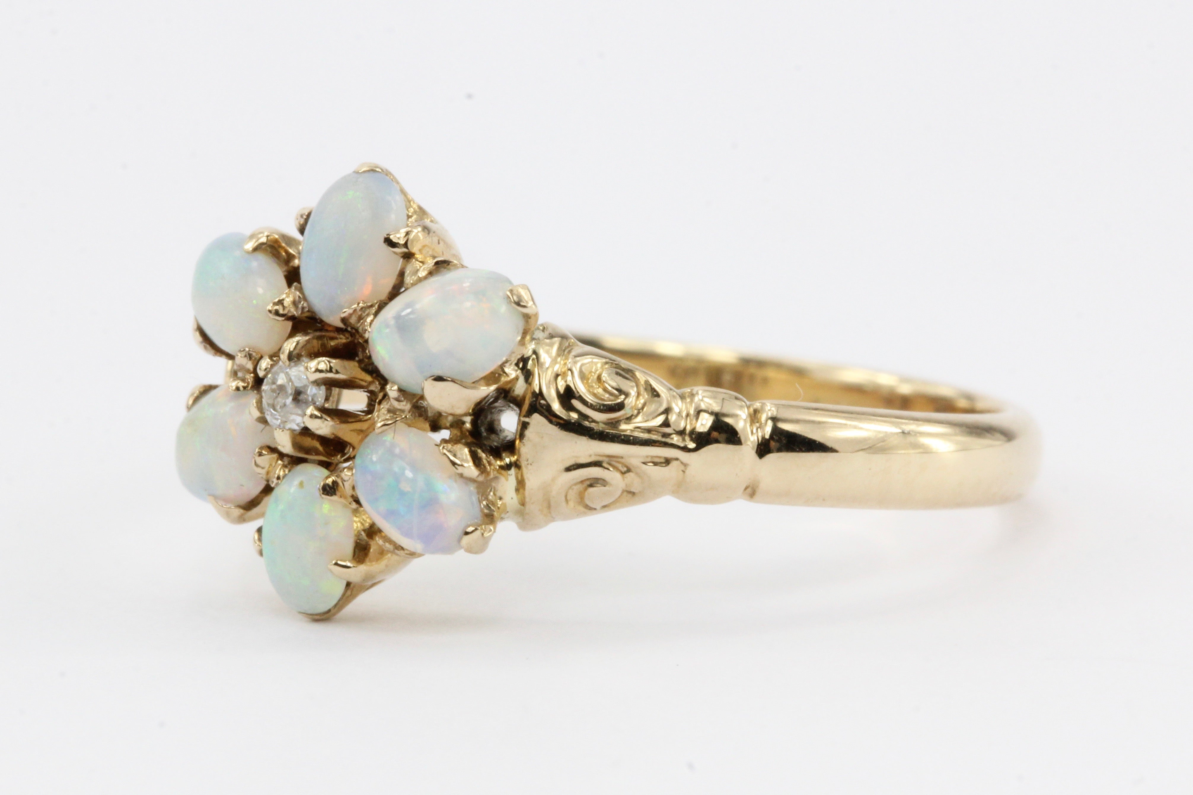 Victorian 10K Gold Opal & Diamond Ring c.1890's by M.B. Bryant & Co - Queen May