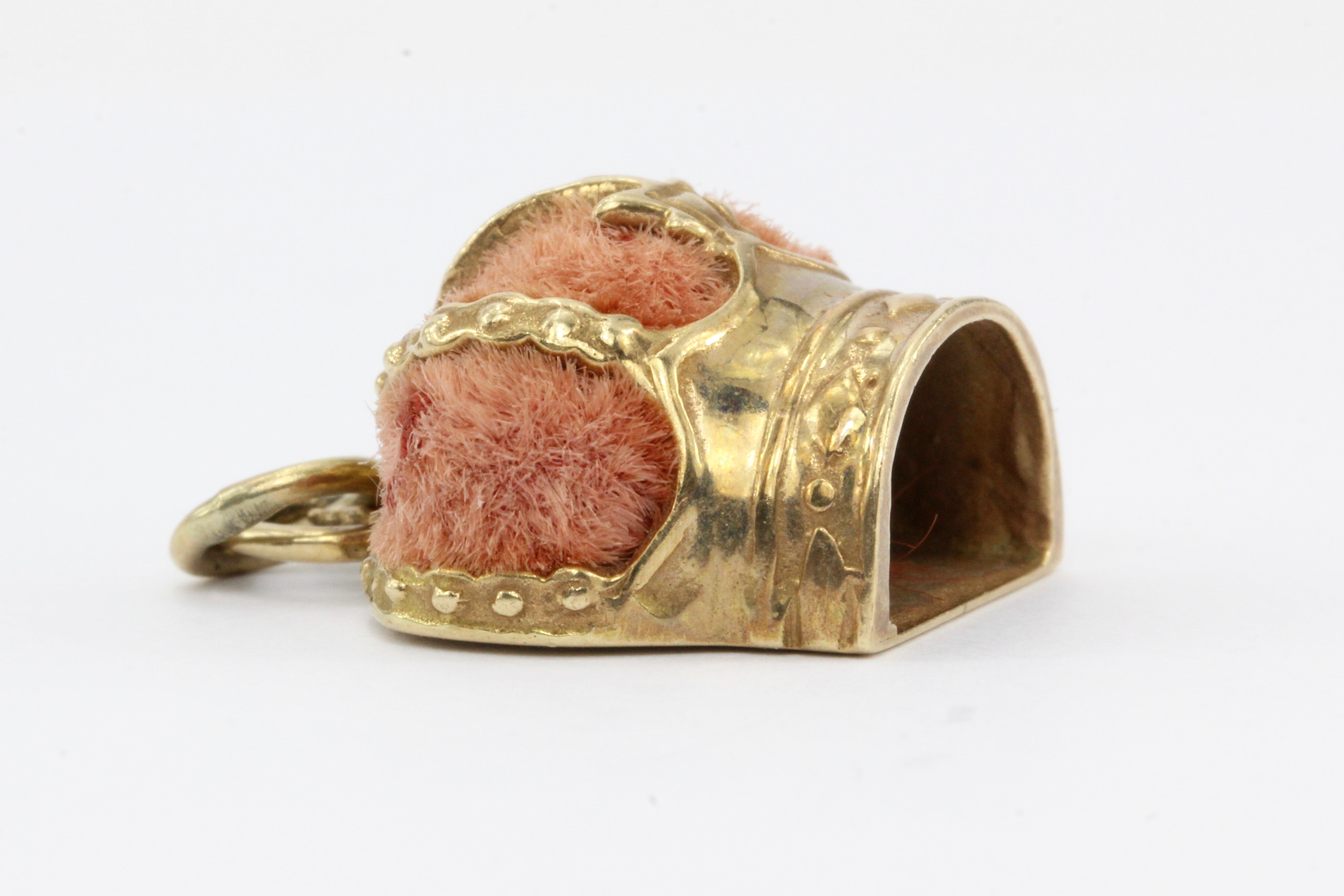 Retro 14K Gold & Pink Velvet Royal Crown Charm / Pendant - Queen May