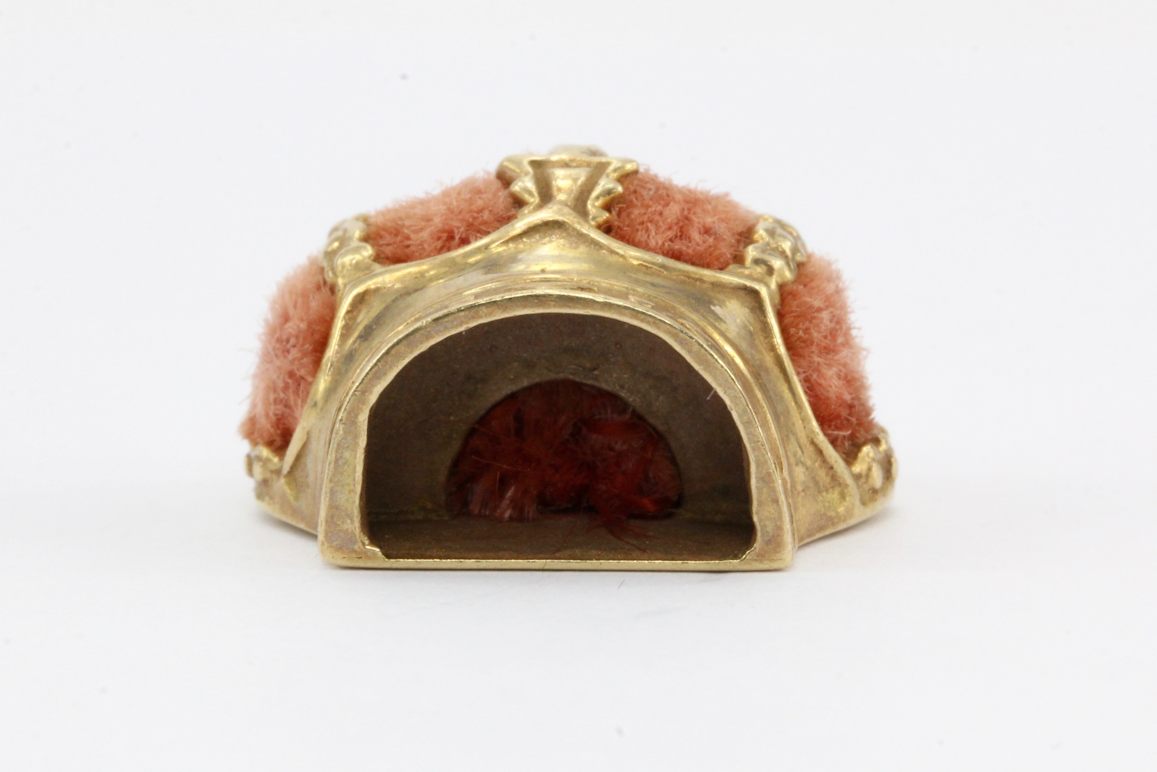 Retro 14K Gold & Pink Velvet Royal Crown Charm / Pendant - Queen May