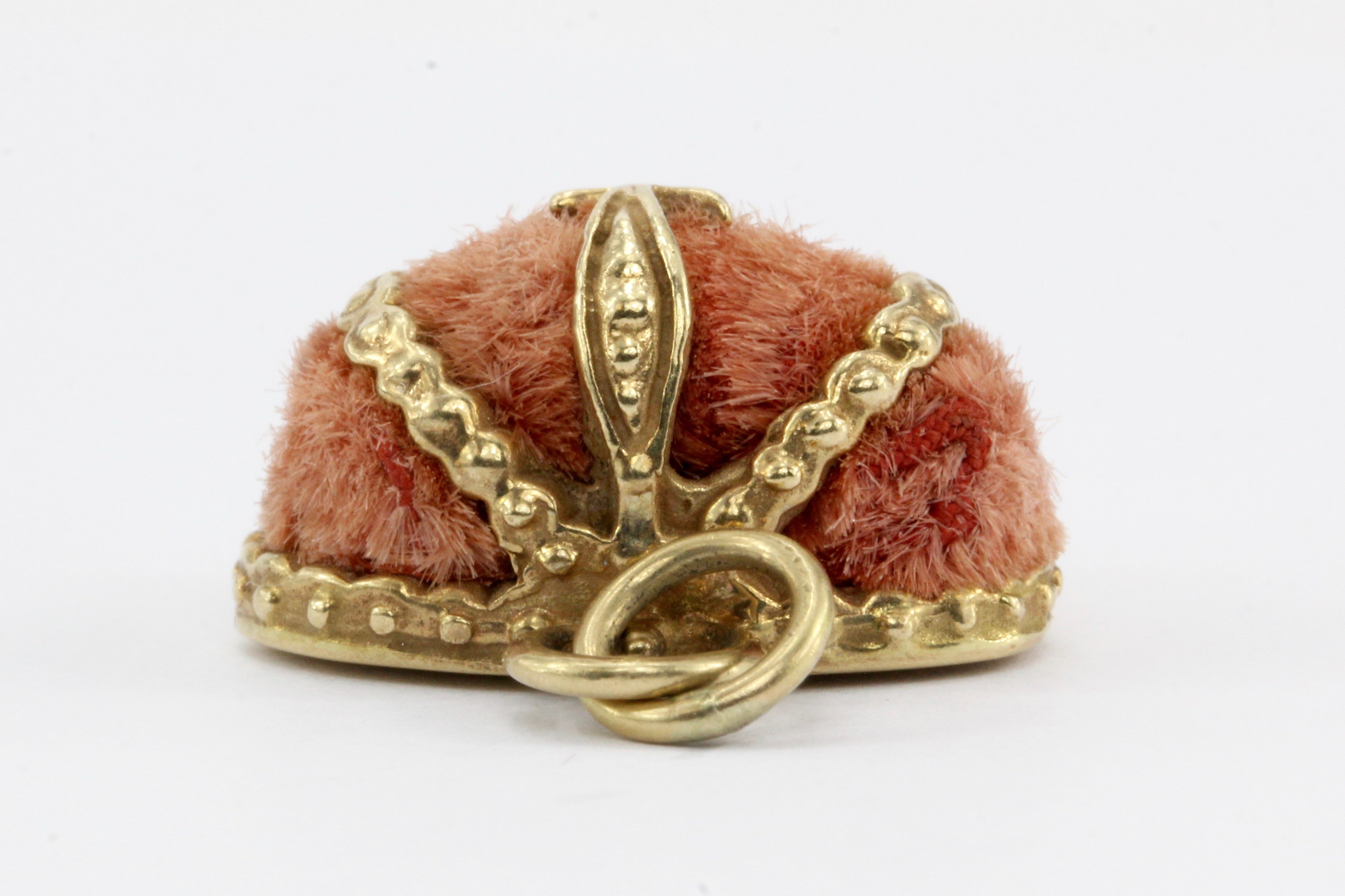 Retro 14K Gold & Pink Velvet Royal Crown Charm / Pendant - Queen May