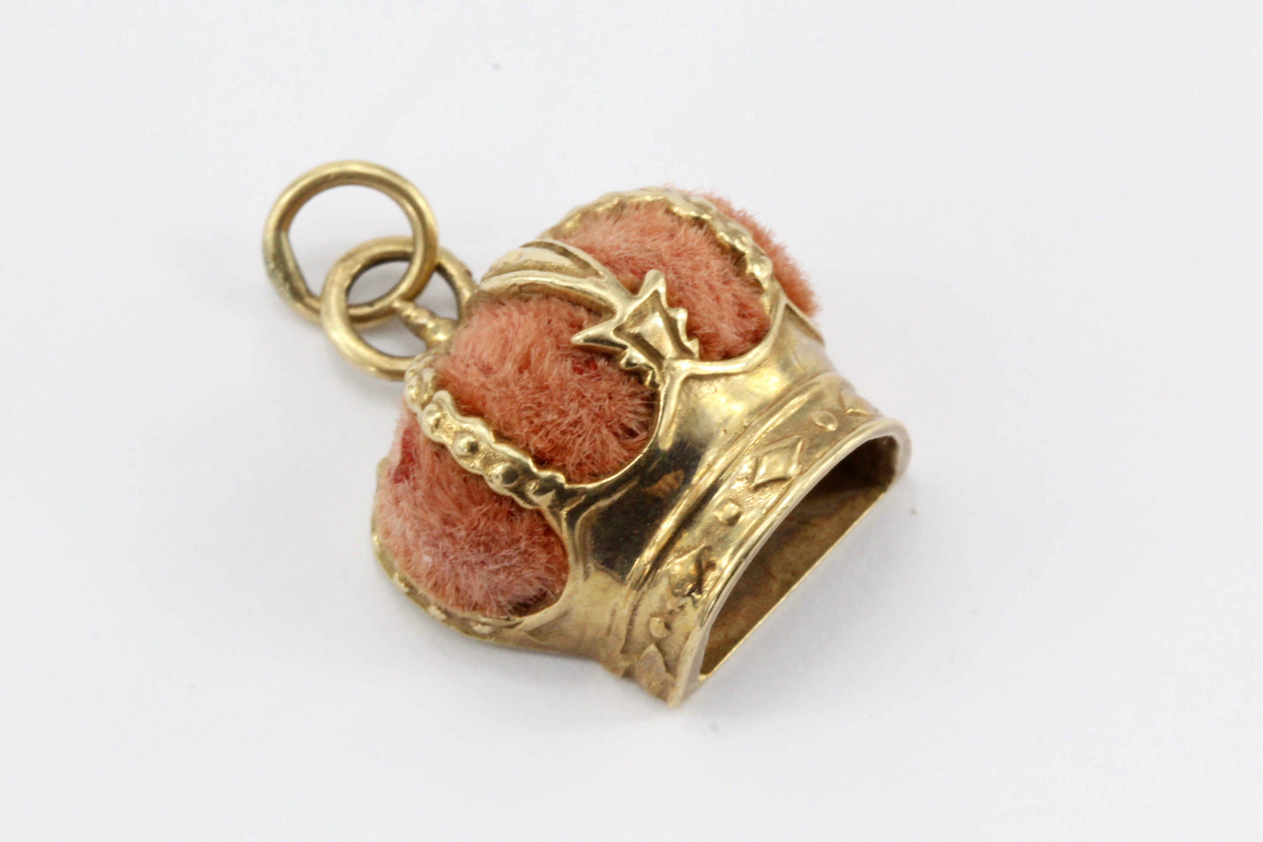 Retro 14K Gold & Pink Velvet Royal Crown Charm / Pendant - Queen May
