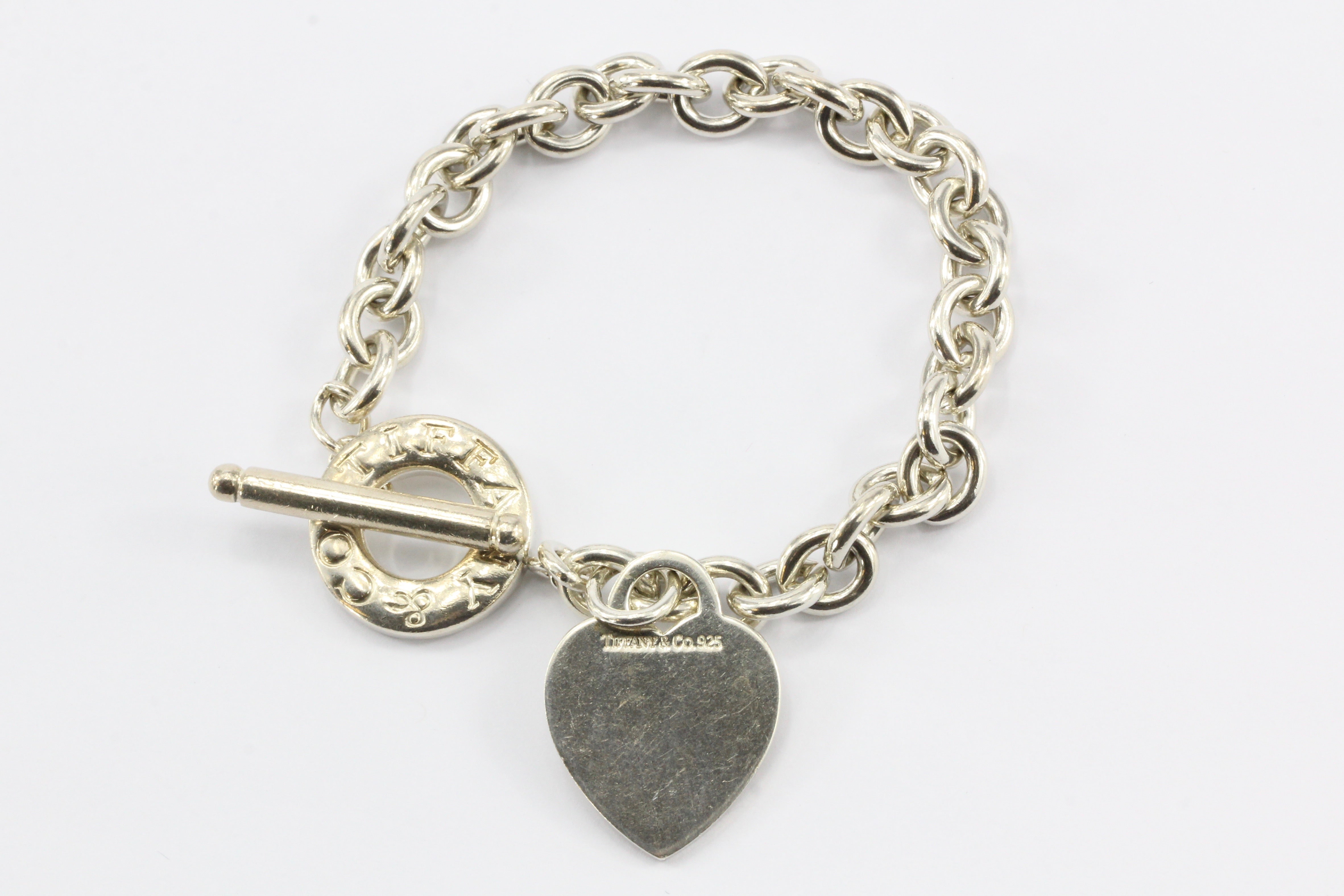 Tiffany & Co Sterling Silver Heart Tag Toggle Bracelet 7.5" - Queen May