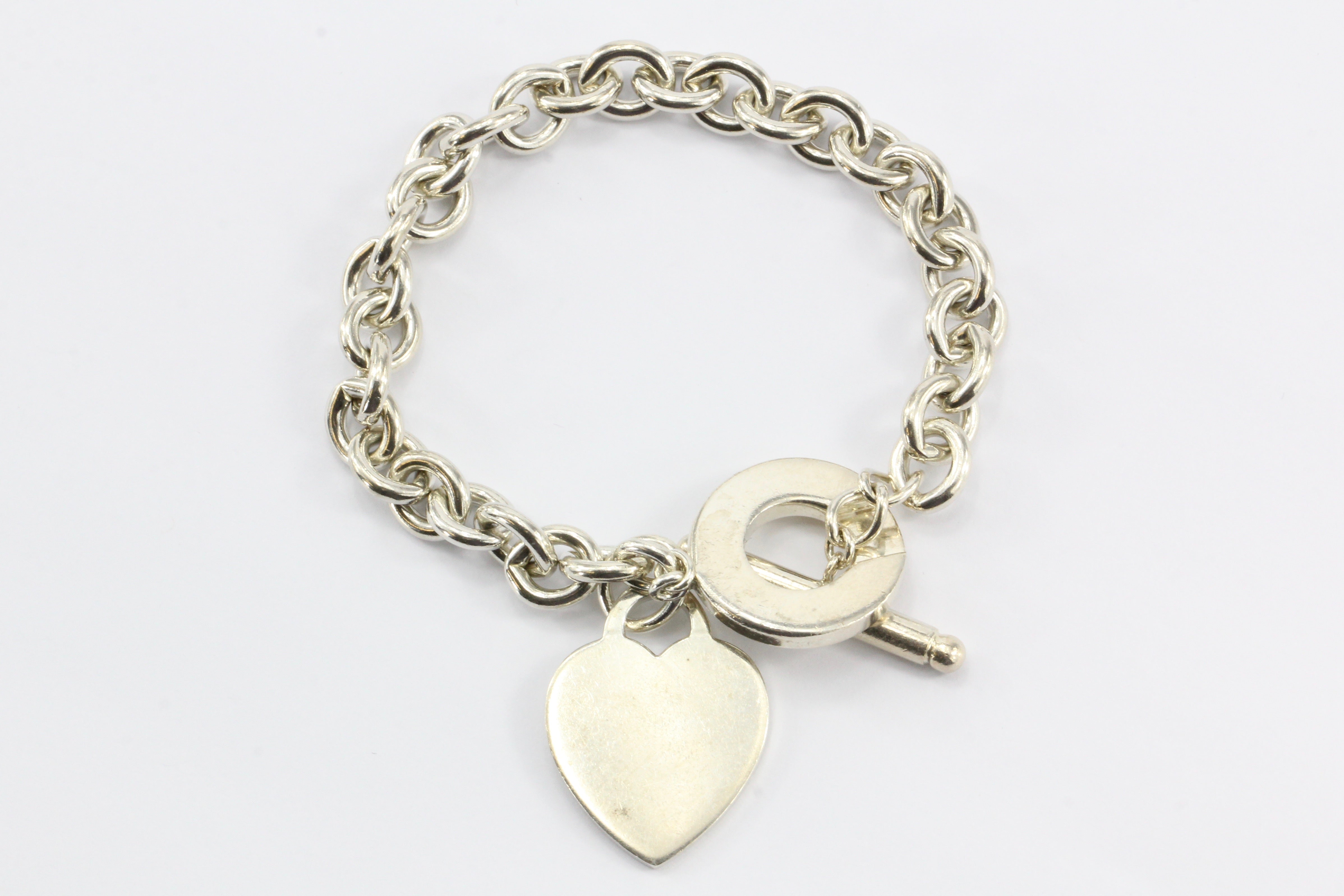 Tiffany & Co Sterling Silver Heart Tag Toggle Bracelet 7.5" - Queen May