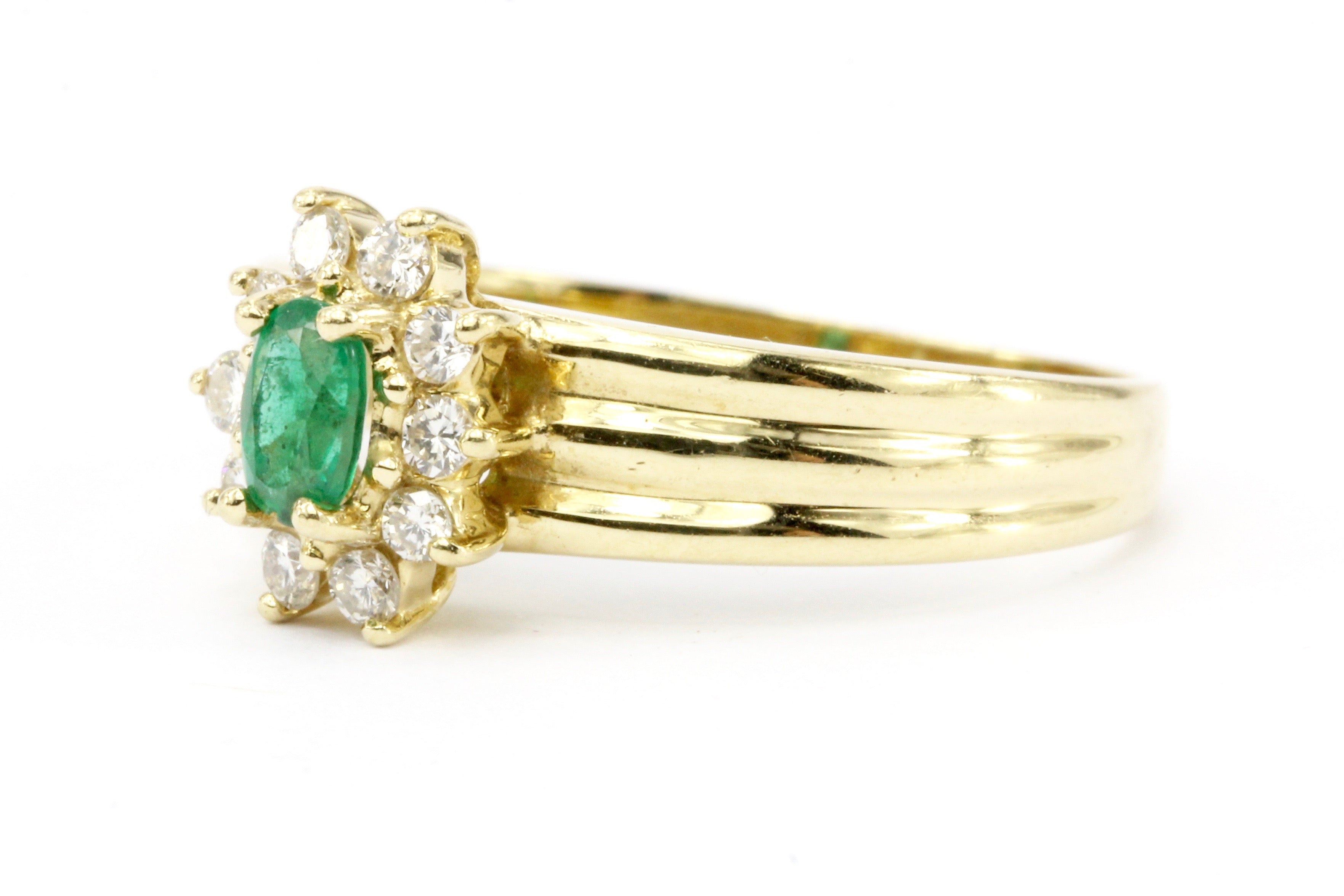 14K Gold Emerald & Diamond Halo Engagement Ring Size 7.25 - Queen May