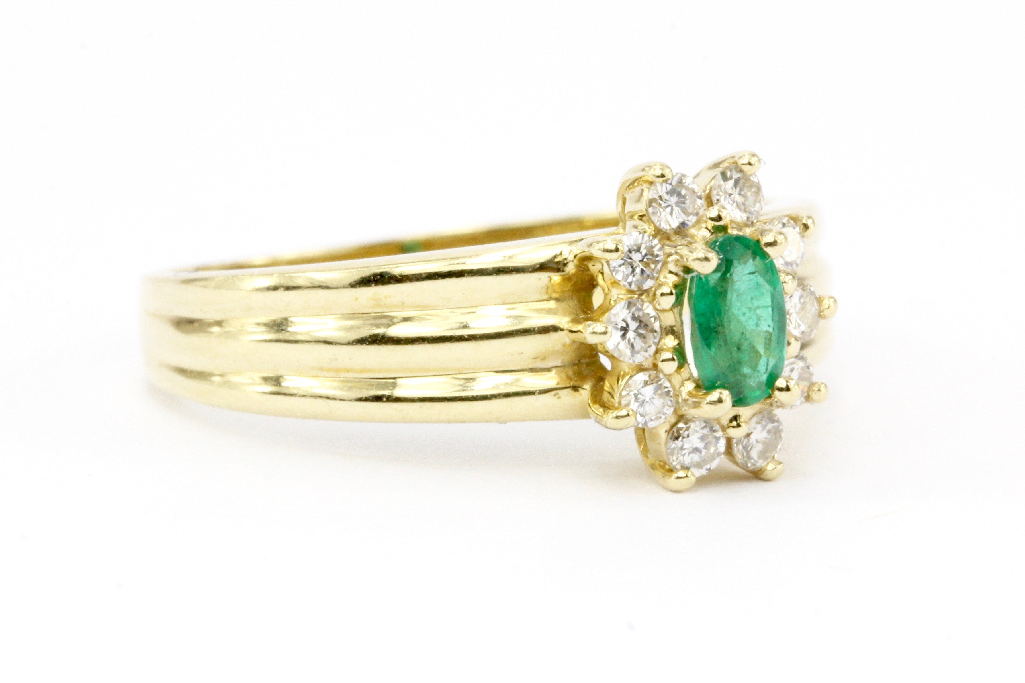 14K Gold Emerald & Diamond Halo Engagement Ring Size 7.25 - Queen May