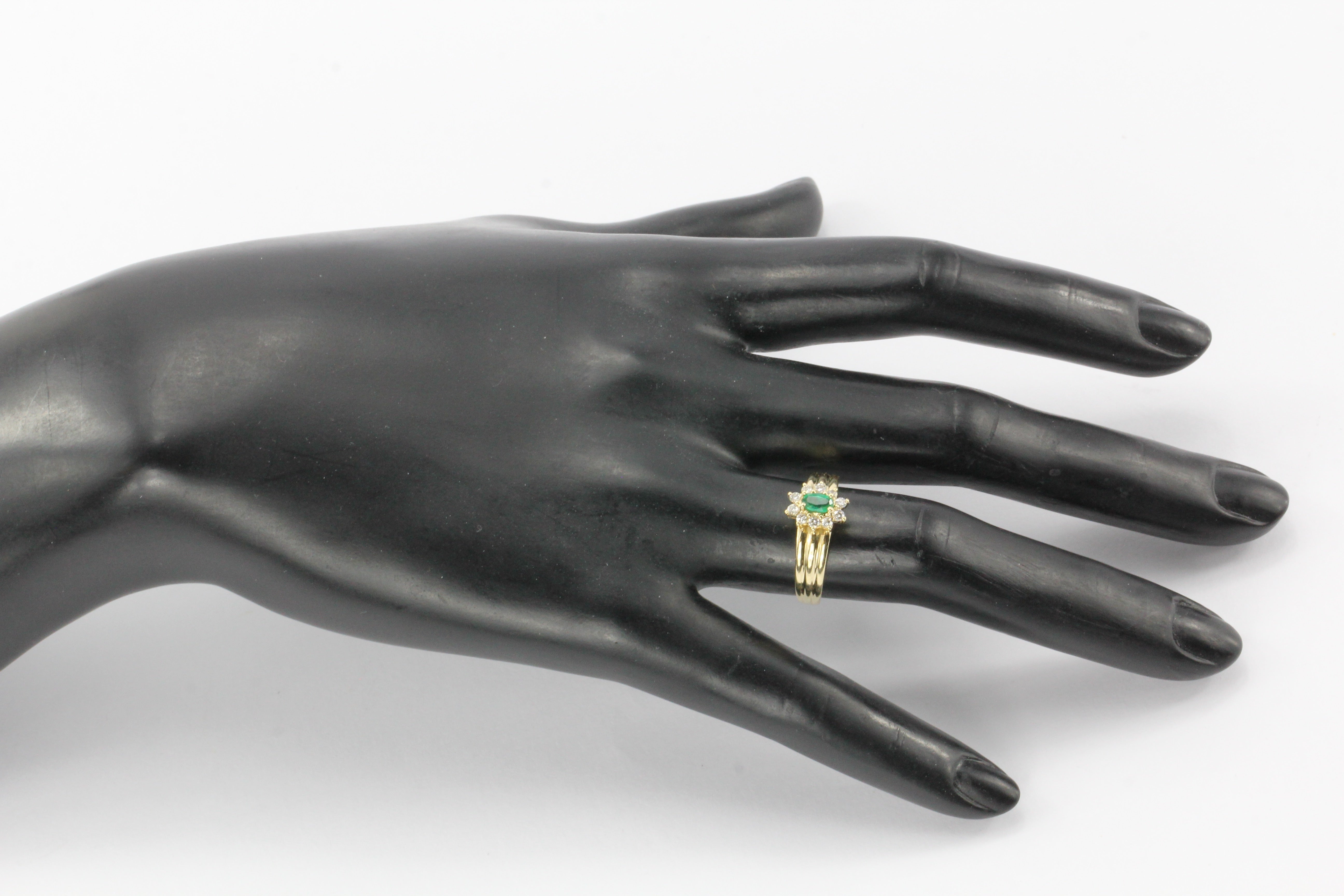 14K Gold Emerald & Diamond Halo Engagement Ring Size 7.25 - Queen May