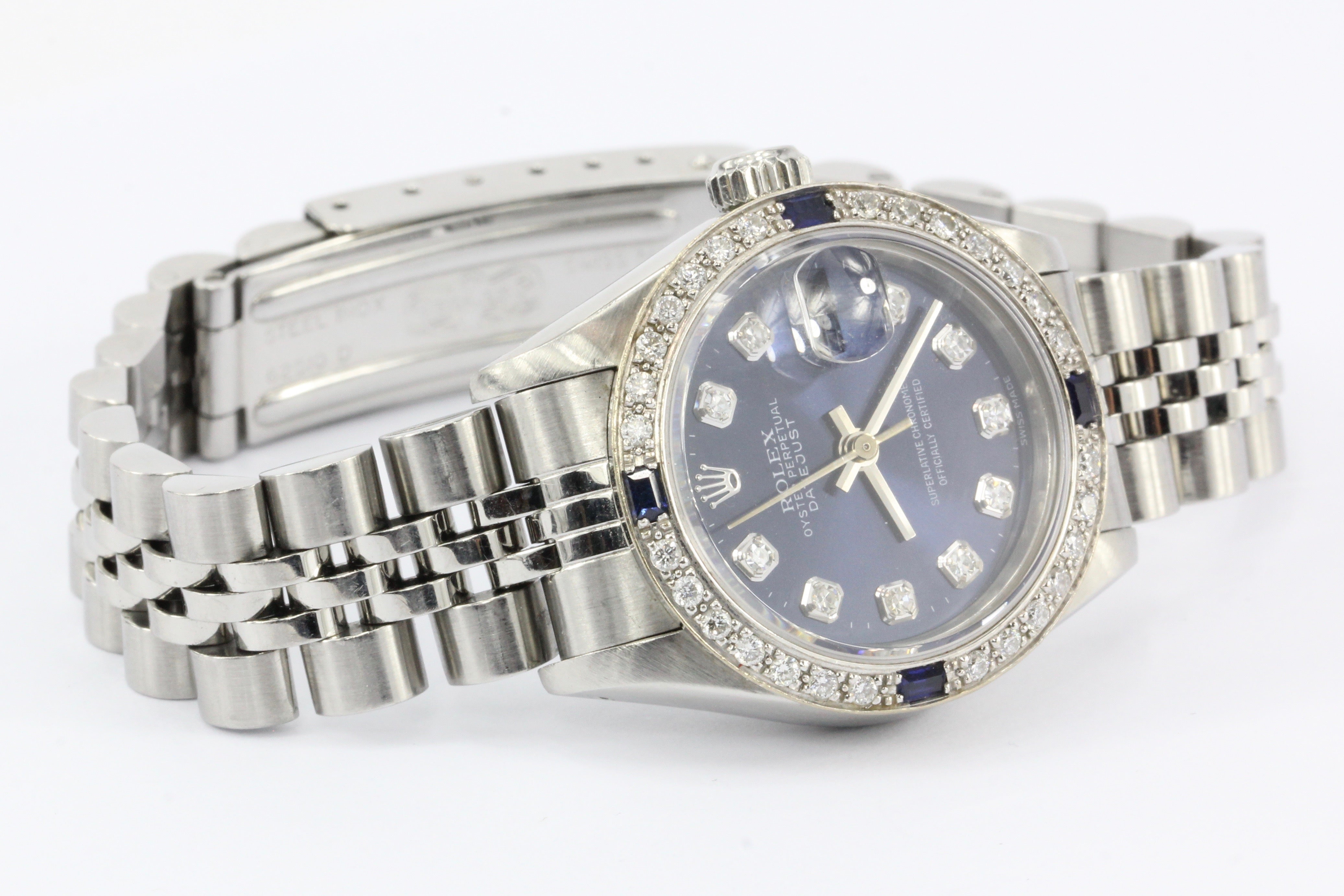 Rolex Datejust 69174 Stainless Diamond Sapphire Quickset Blue Dial Ladies Watch - Queen May