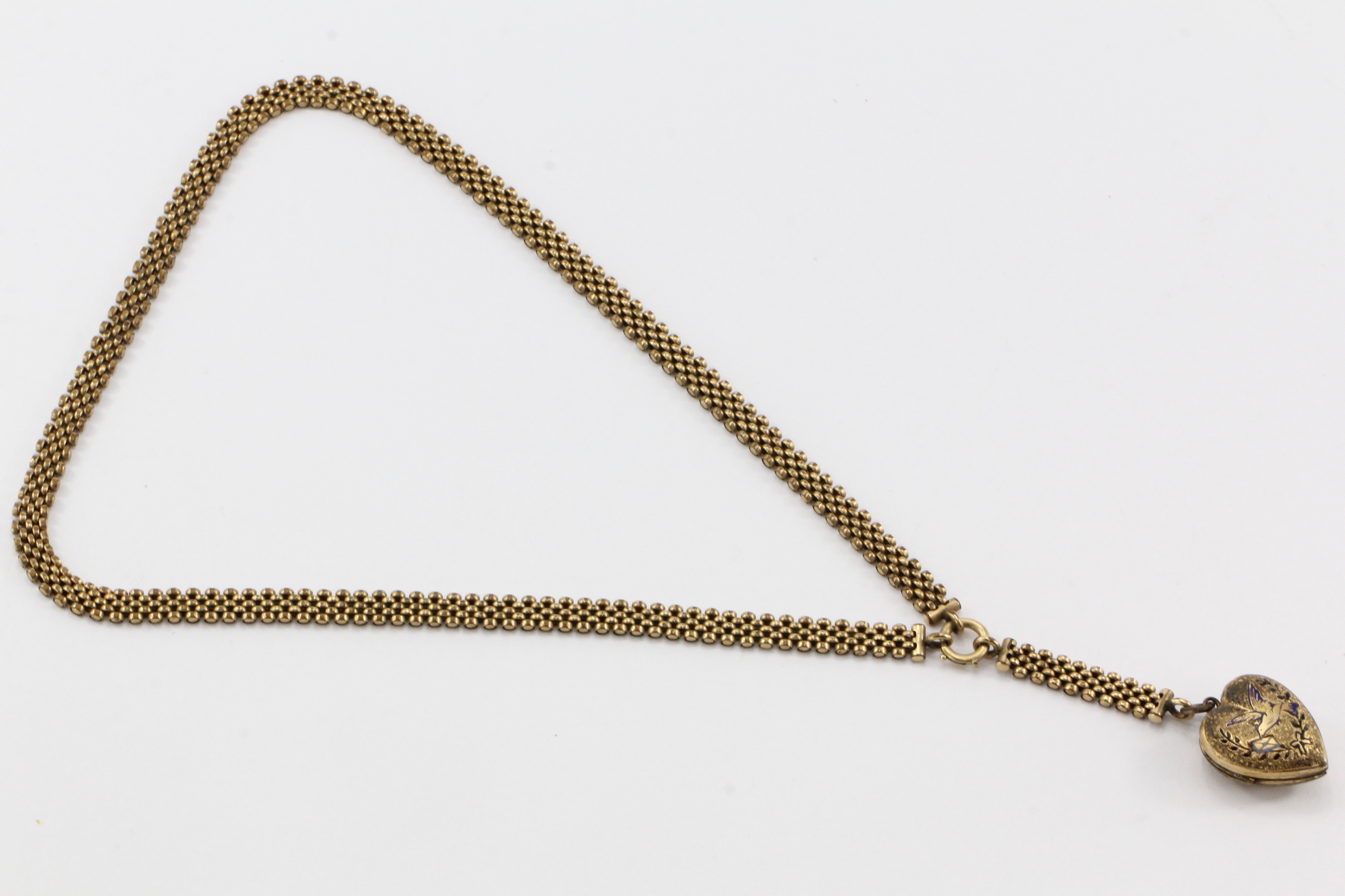 Victorian Gold Filled Dove Carrying Love Letter Heart Locket Necklace c.1880's - Queen May