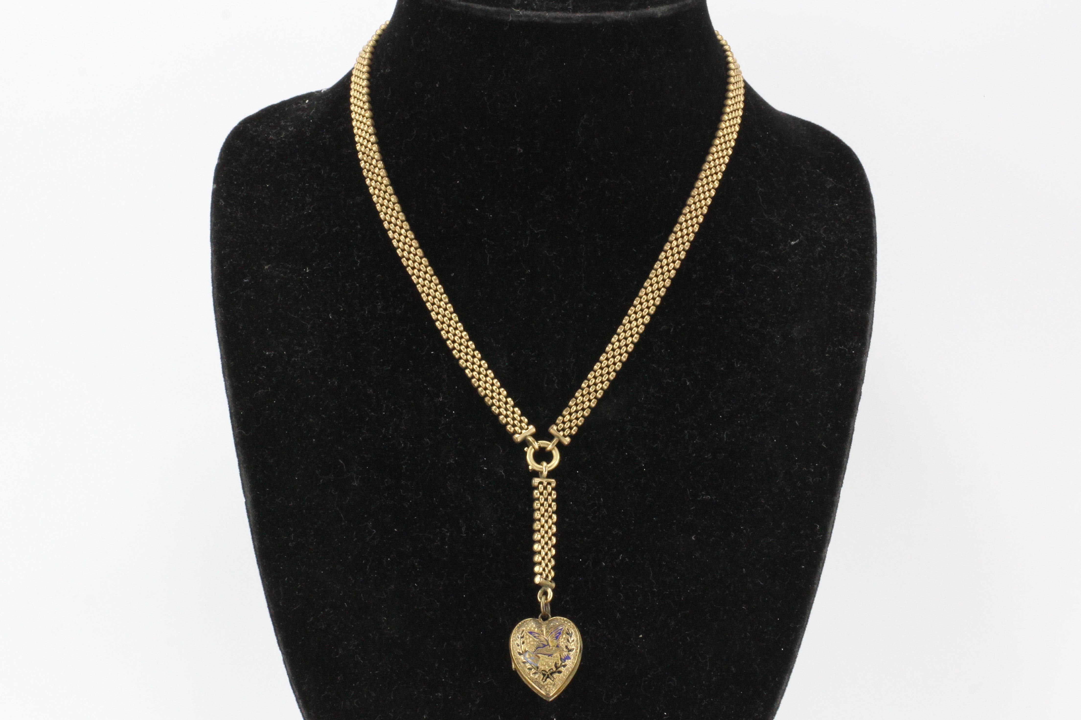Victorian Gold Filled Dove Carrying Love Letter Heart Locket Necklace c.1880's - Queen May