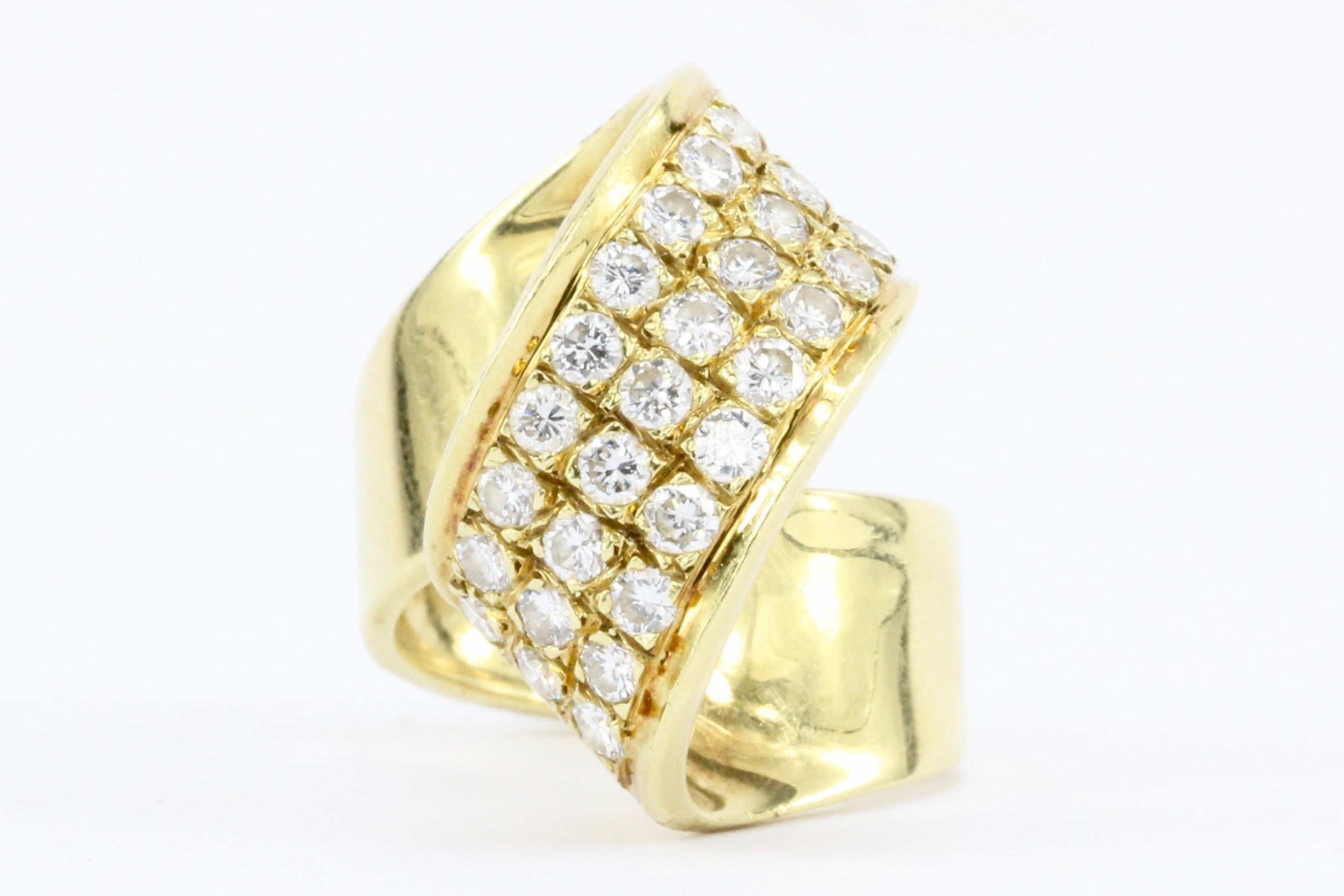 Modernist 18K Gold Diamond Ribbon Loop Ring c.1970's - Queen May