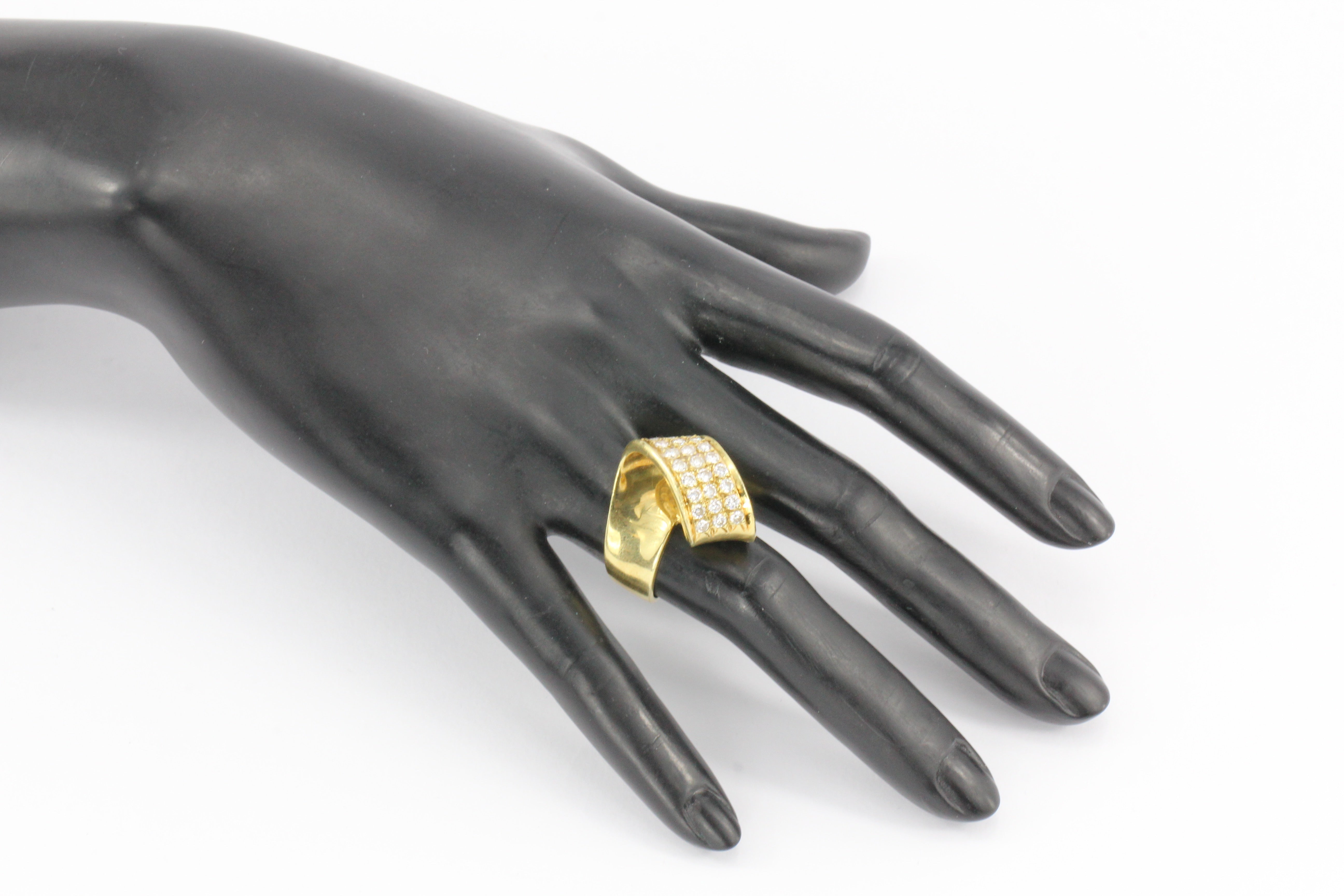 Modernist 18K Gold Diamond Ribbon Loop Ring c.1970's - Queen May