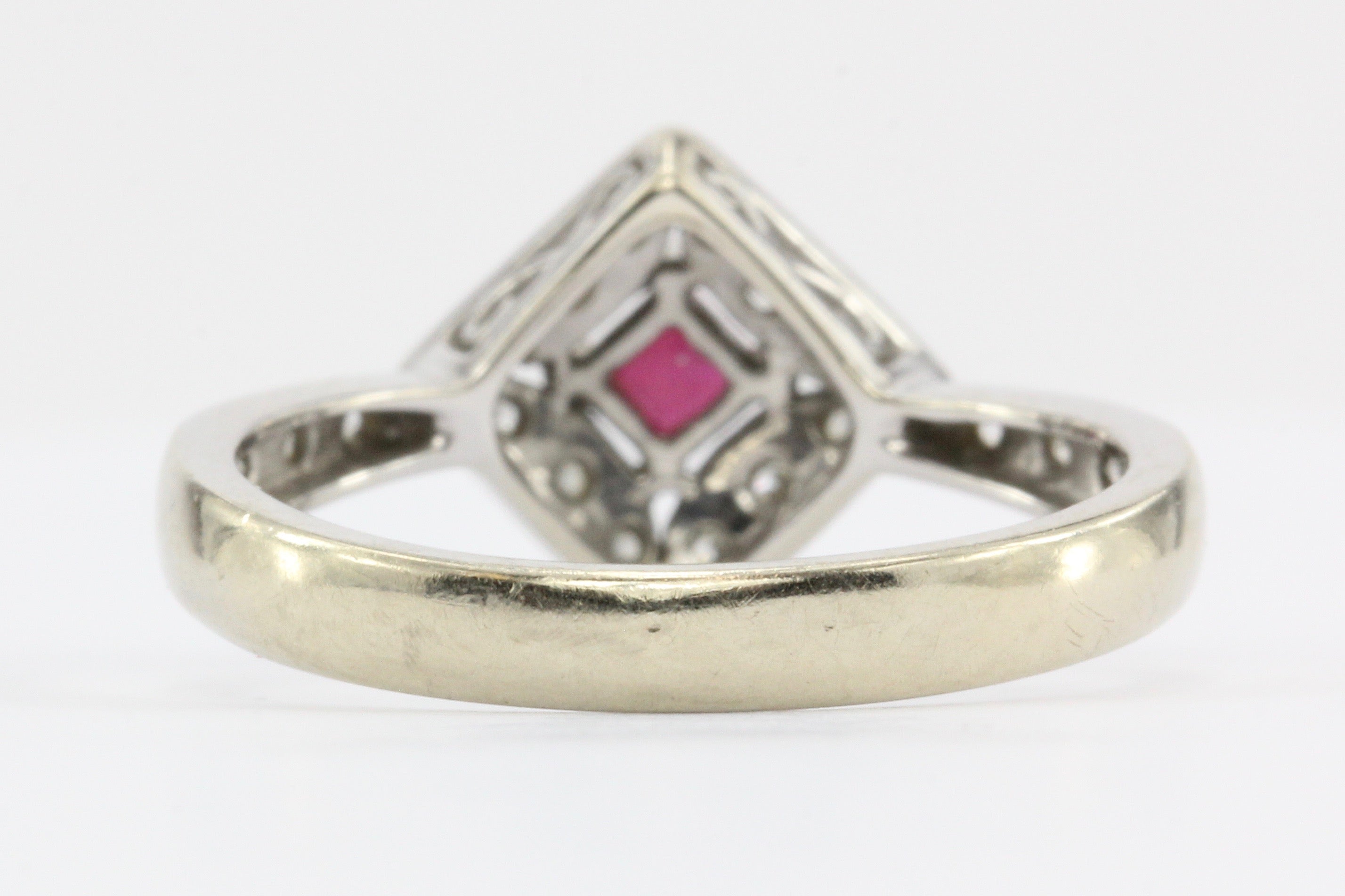 14K White Gold Ruby Diamond Ring - Queen May