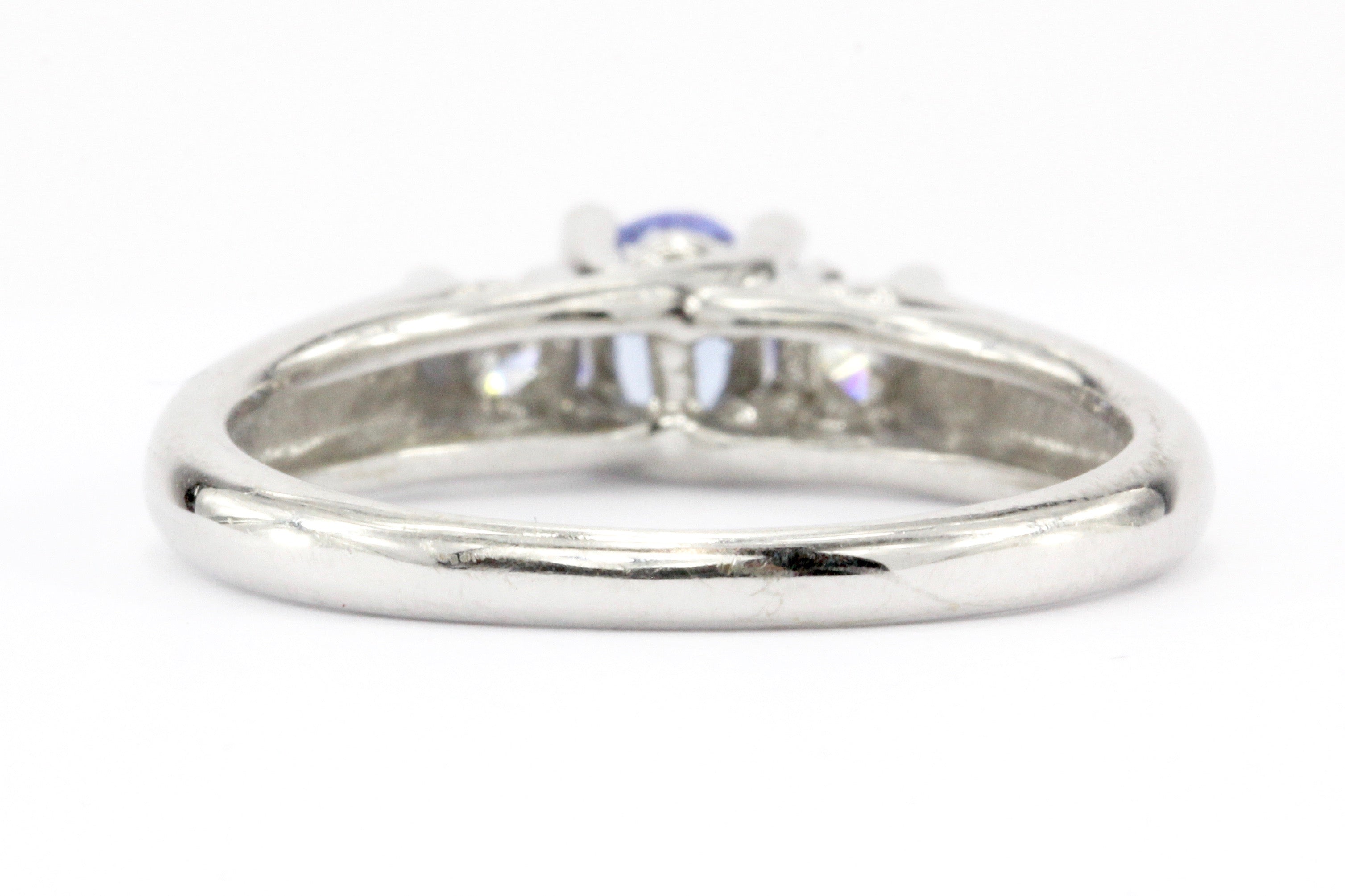 10K White Gold Tanzanite & Diamond 3 Stone Ring - Queen May