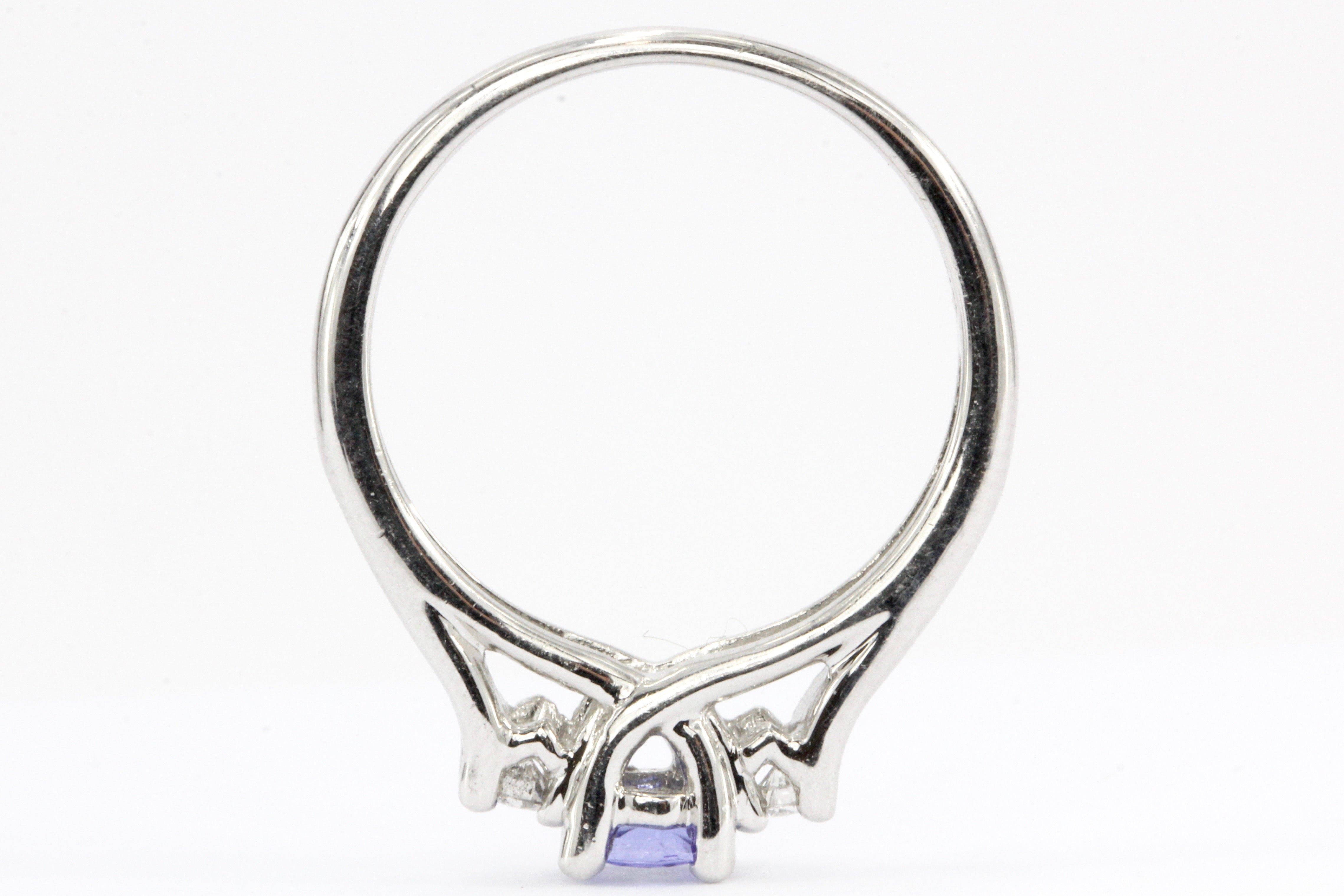 10K White Gold Tanzanite & Diamond 3 Stone Ring - Queen May