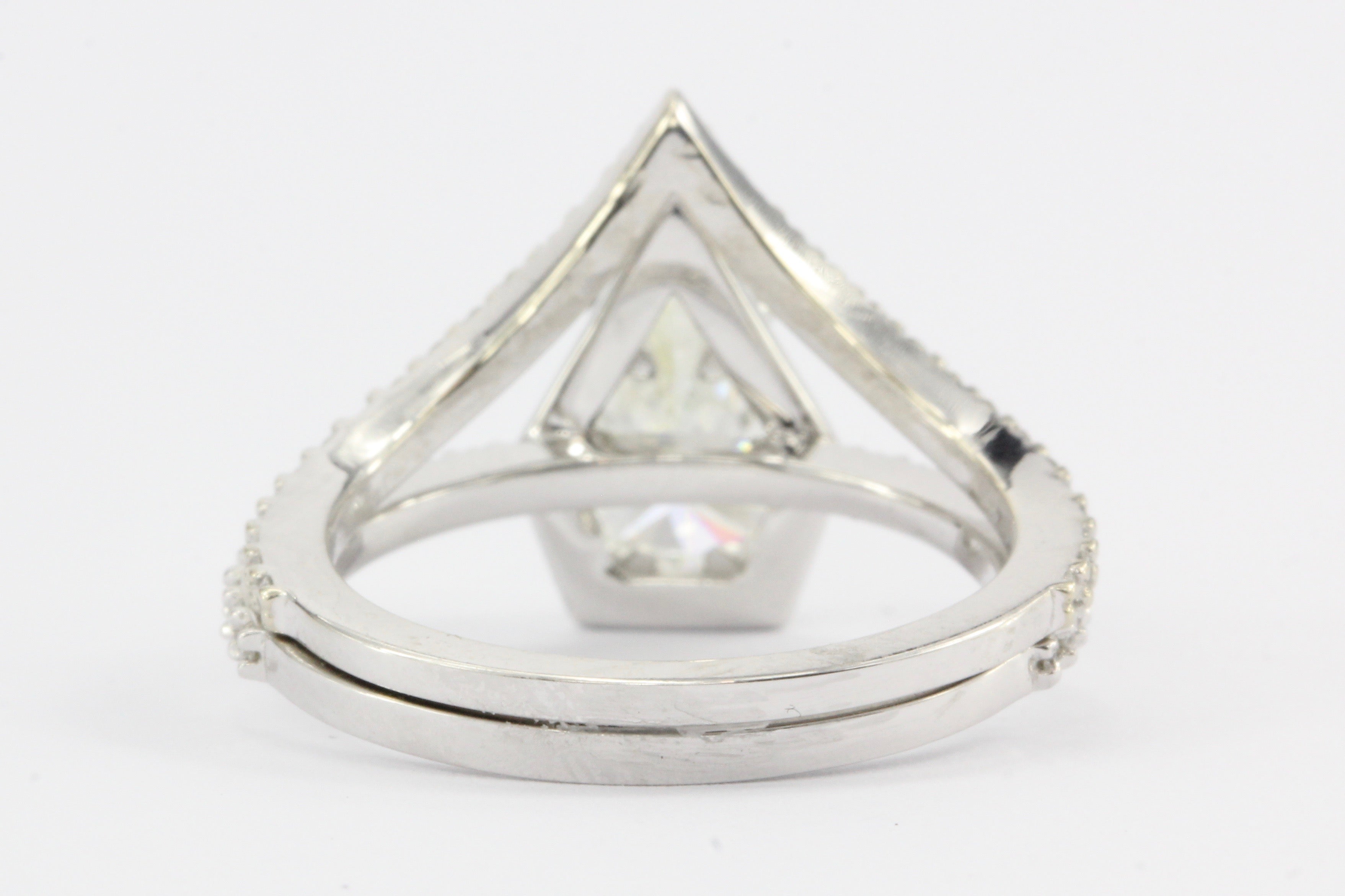 14K White Gold Pear Diamond Halo Engagement Ring w/ Matching Jacket Band Set - Queen May