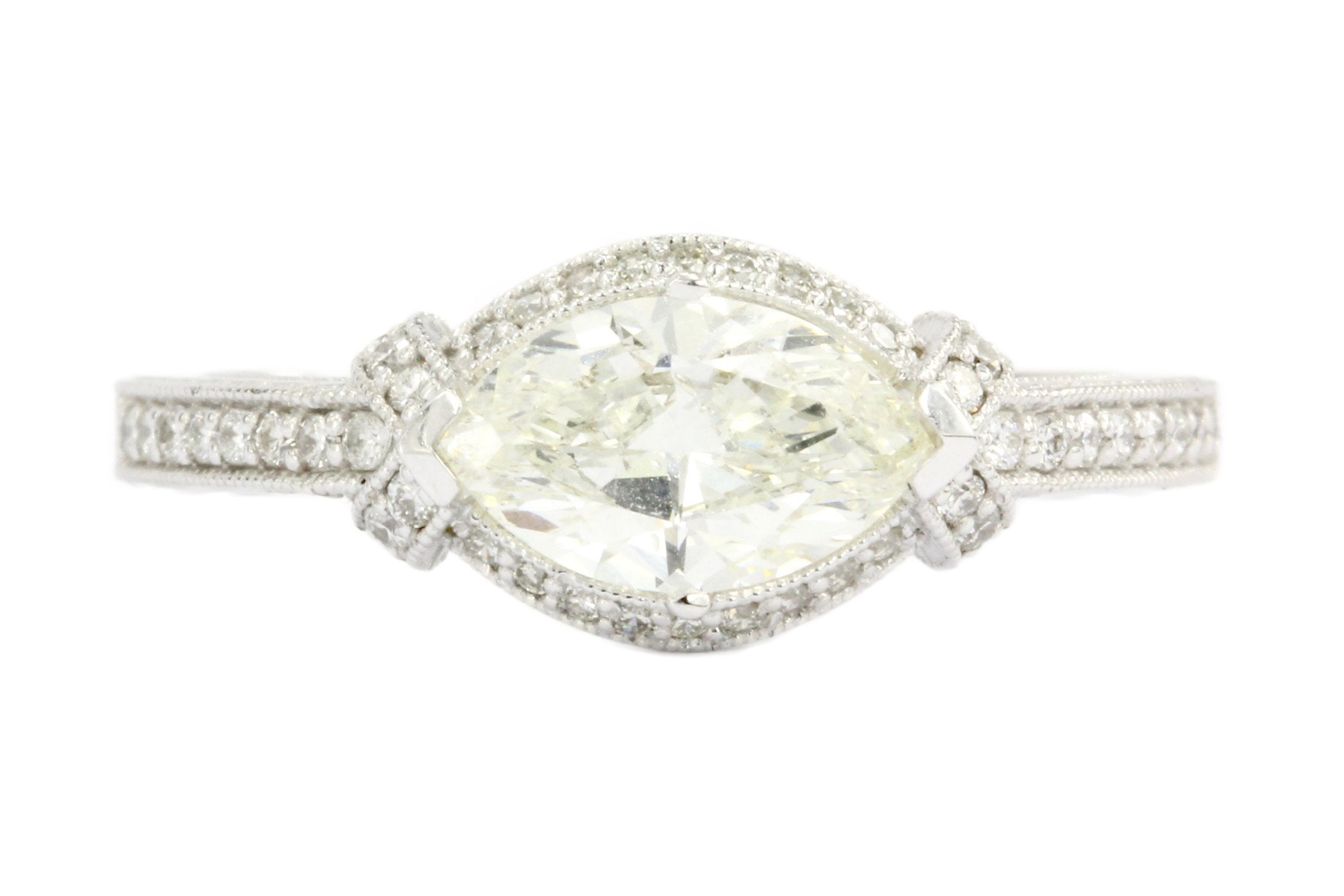 14K White Gold 1 Carat East West Set Marquise Diamond Engagement Ring GIA Cert - Queen May