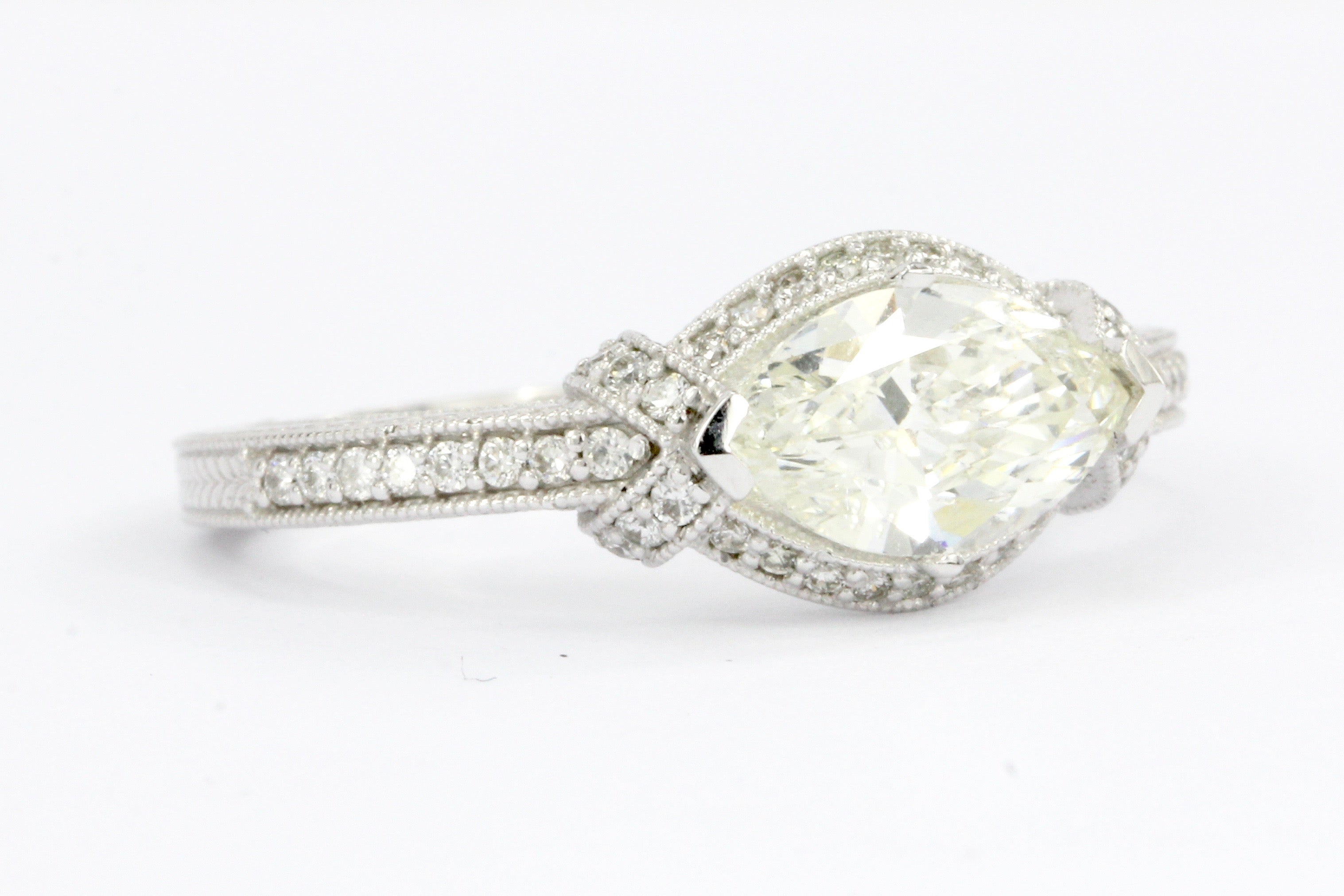 14K White Gold 1 Carat East West Set Marquise Diamond Engagement Ring GIA Cert - Queen May