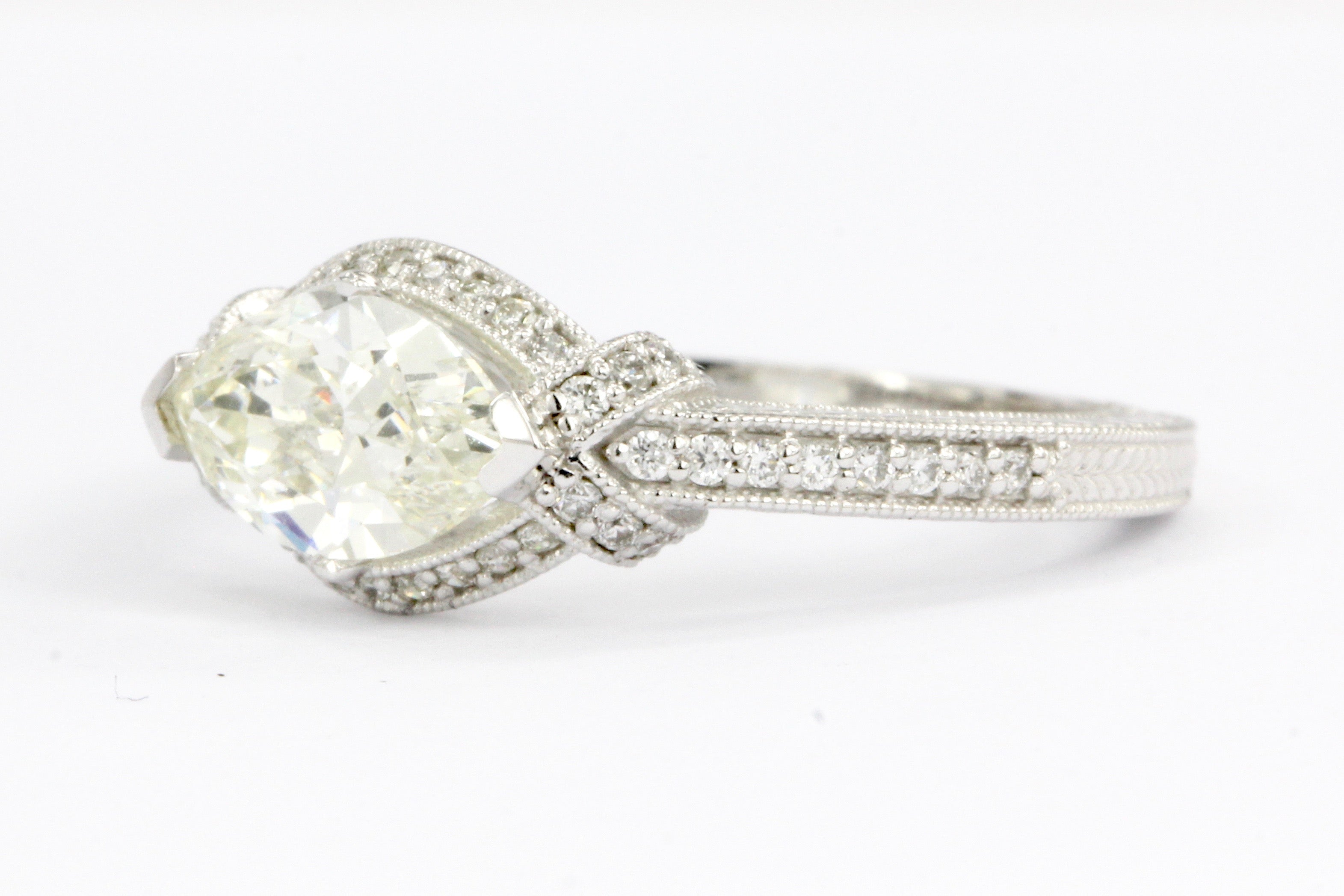 14K White Gold 1 Carat East West Set Marquise Diamond Engagement Ring GIA Cert - Queen May