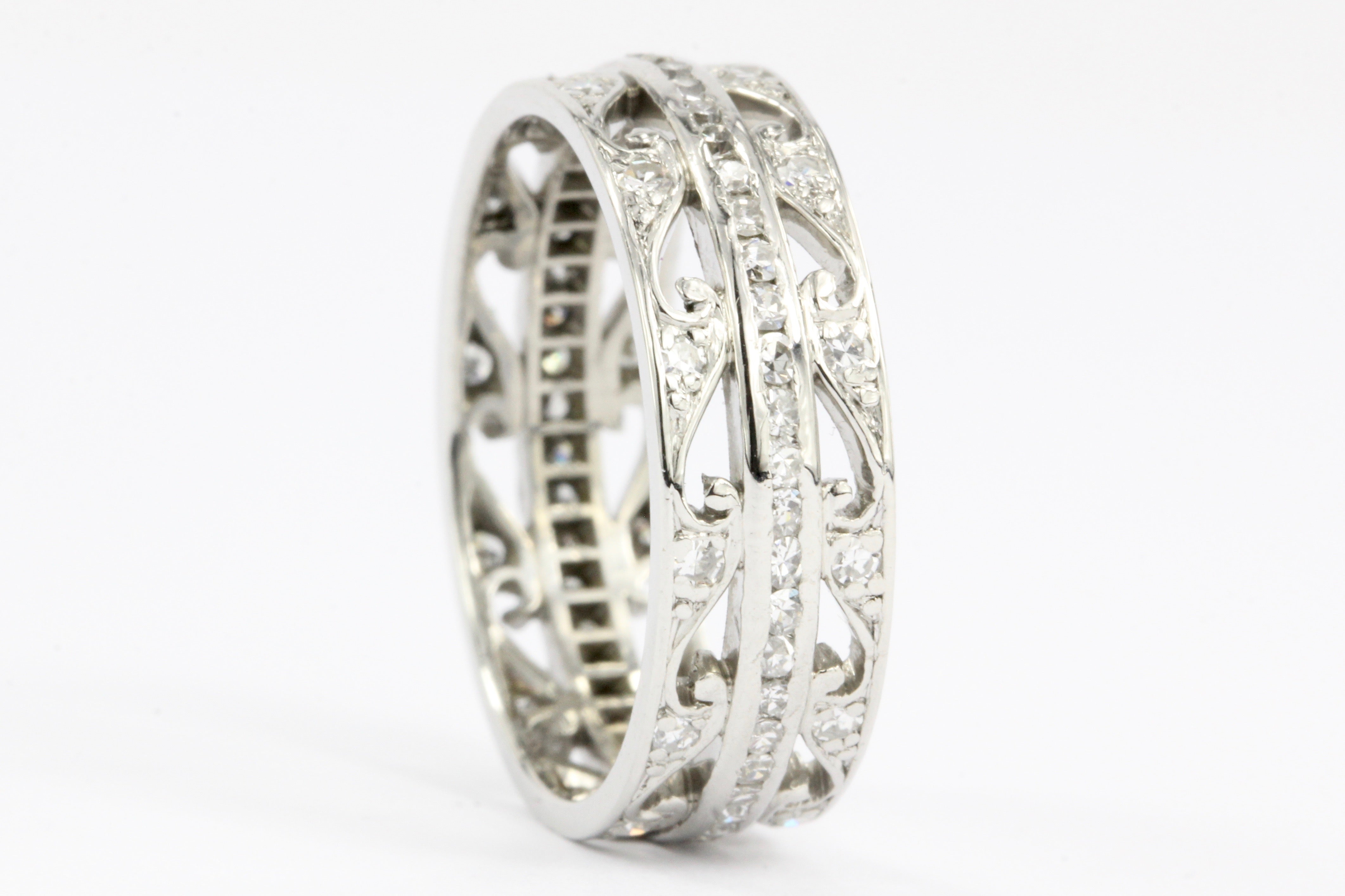 Art Nouveau Platinum Diamond Wave Edge Band Ring c.1910 - Queen May