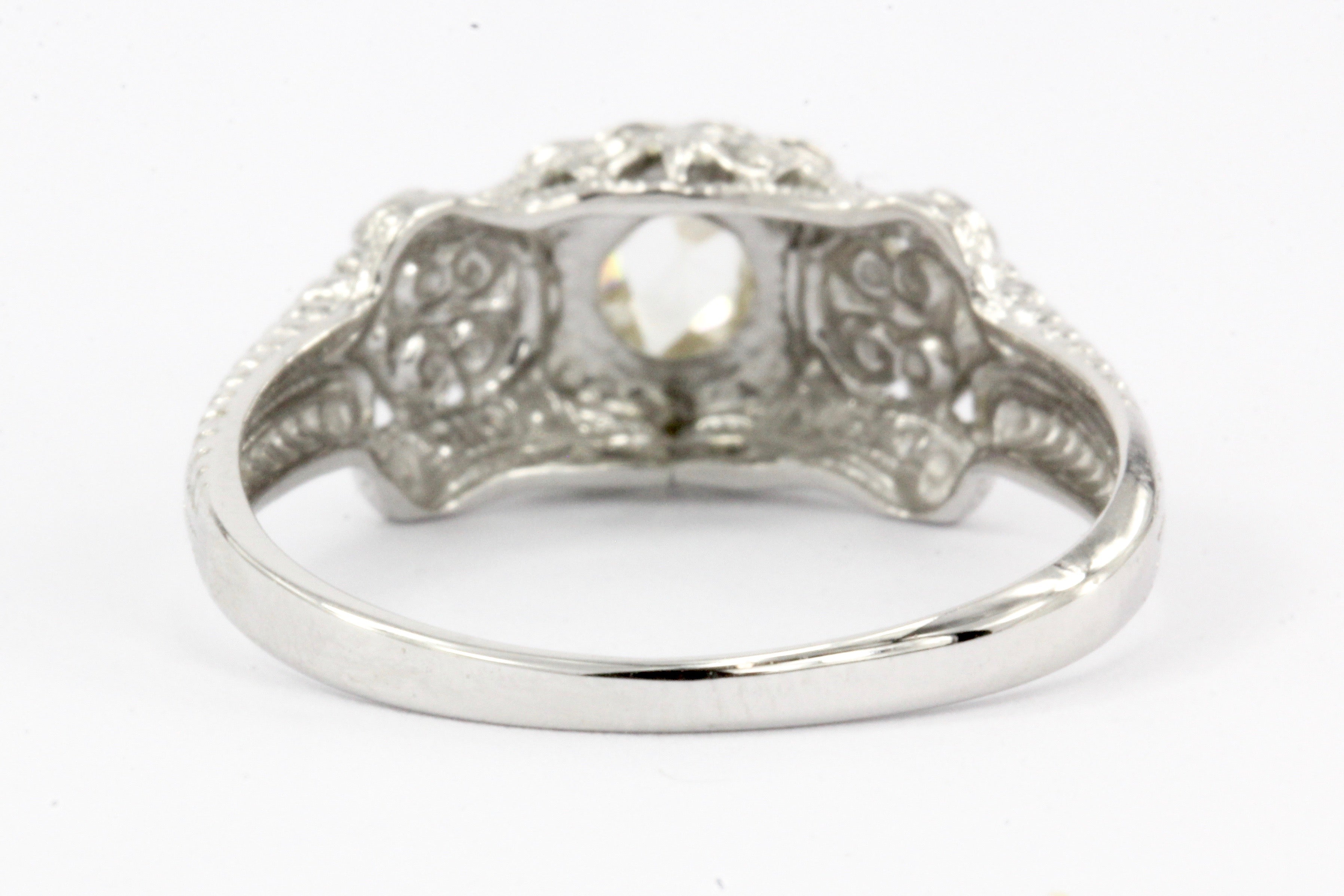 18K White Gold Rose Cut Diamond Edwardian Style Engagement Ring - Queen May