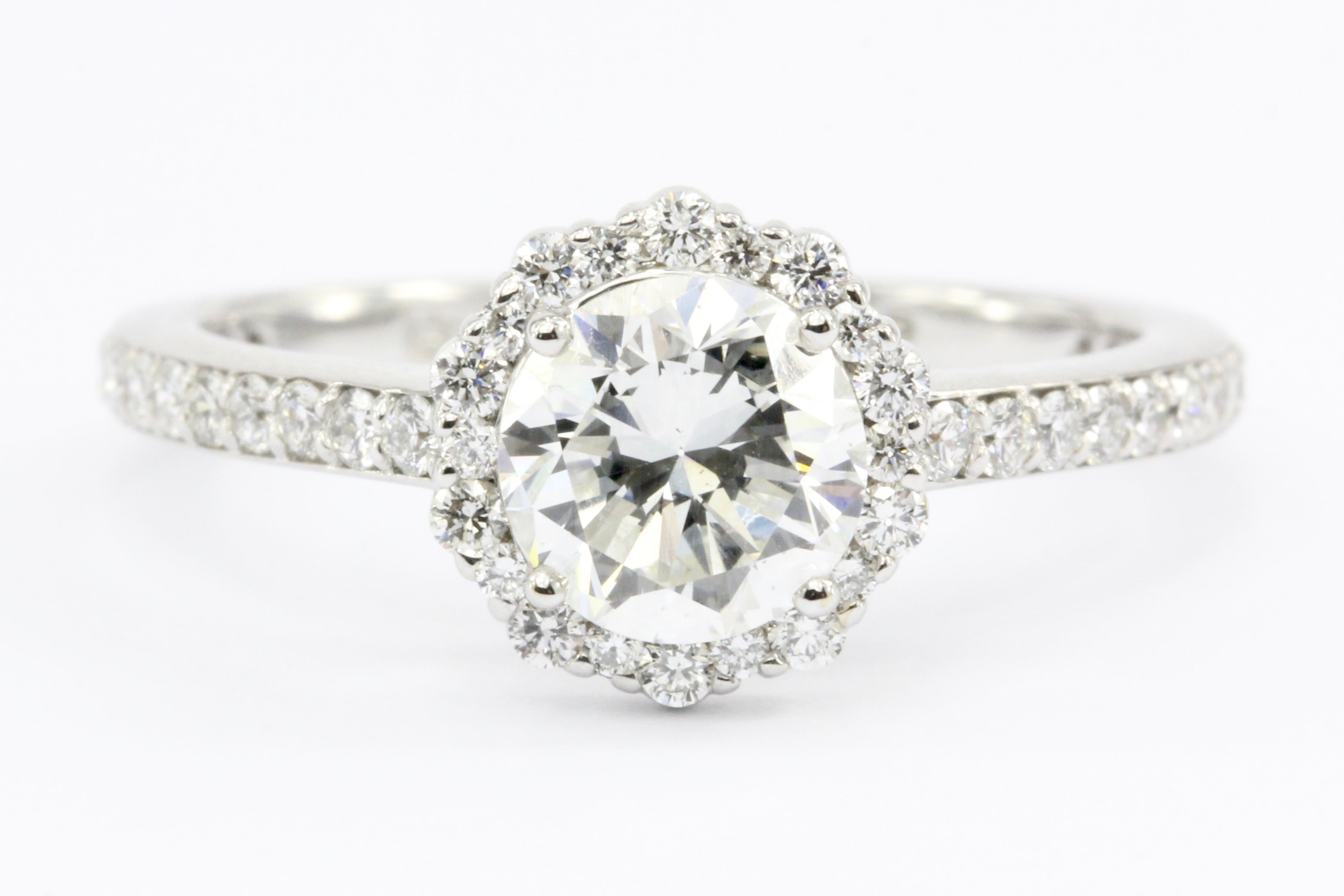 18K White Gold 1.04 Carat Diamond Halo Engagement Ring 1.6 CTW - Queen May