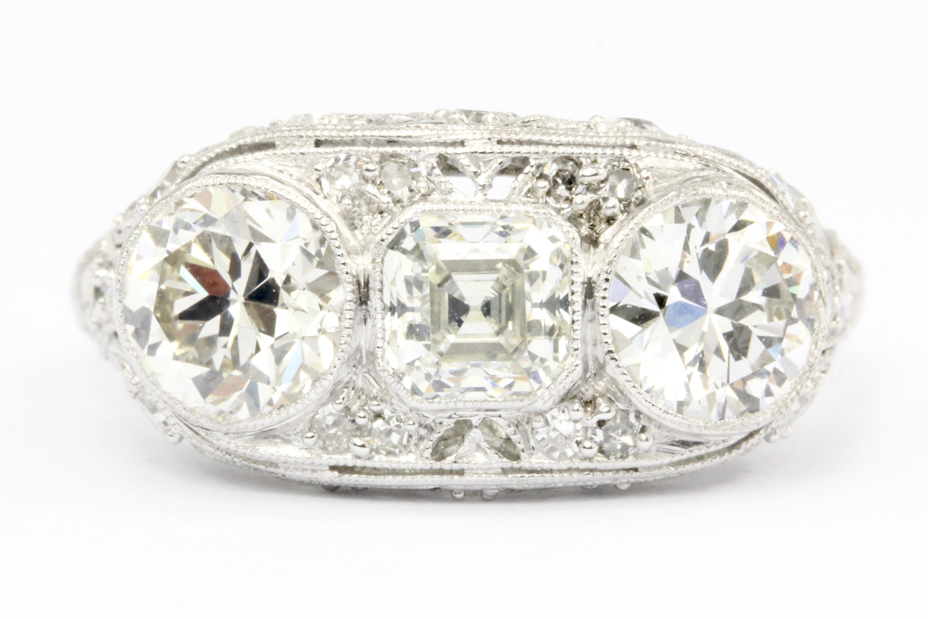 Art Deco Platinum 3 Stone Diamond Engagement Ring c.1930's - Queen May