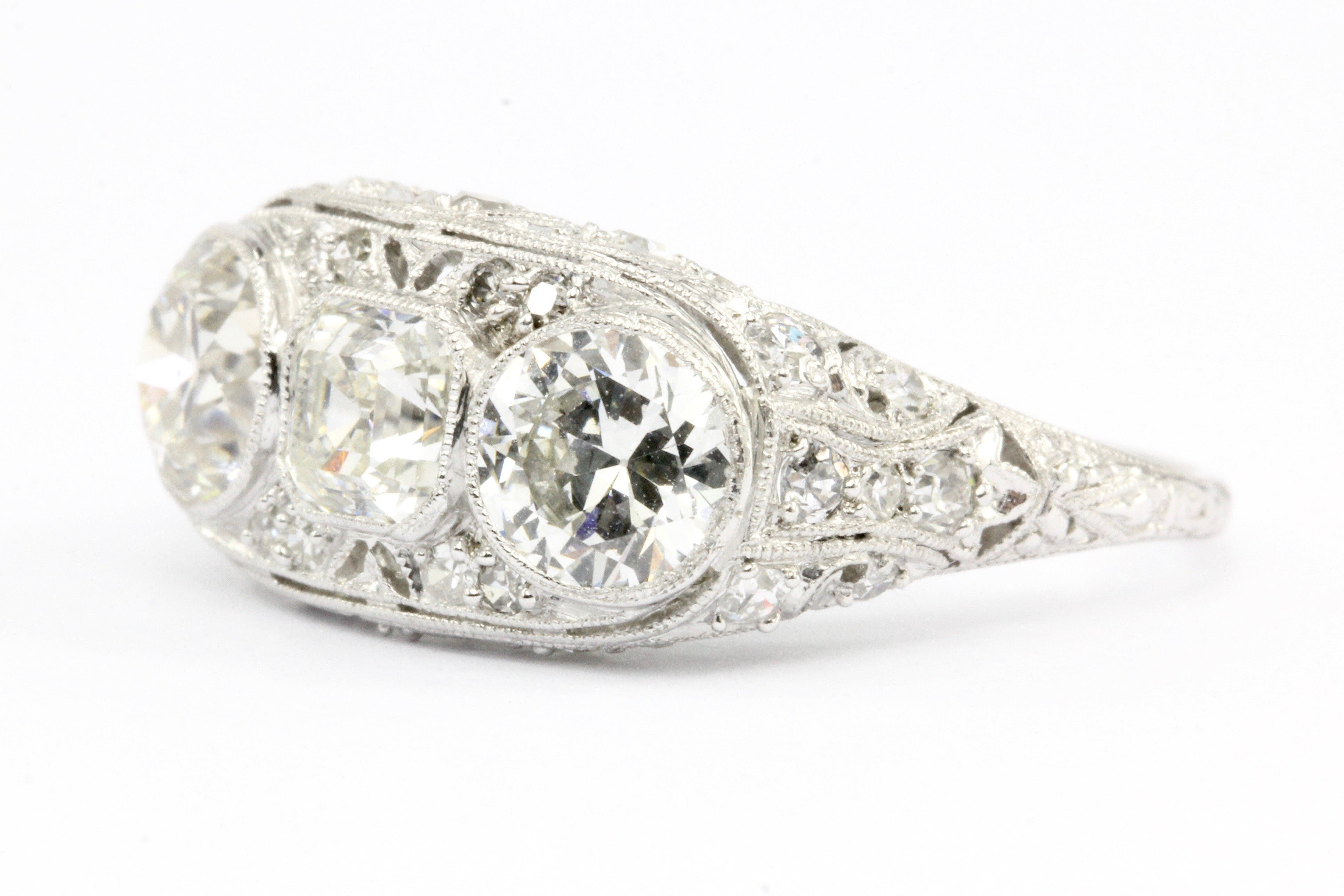 Art Deco Platinum 3 Stone Diamond Engagement Ring c.1930's - Queen May