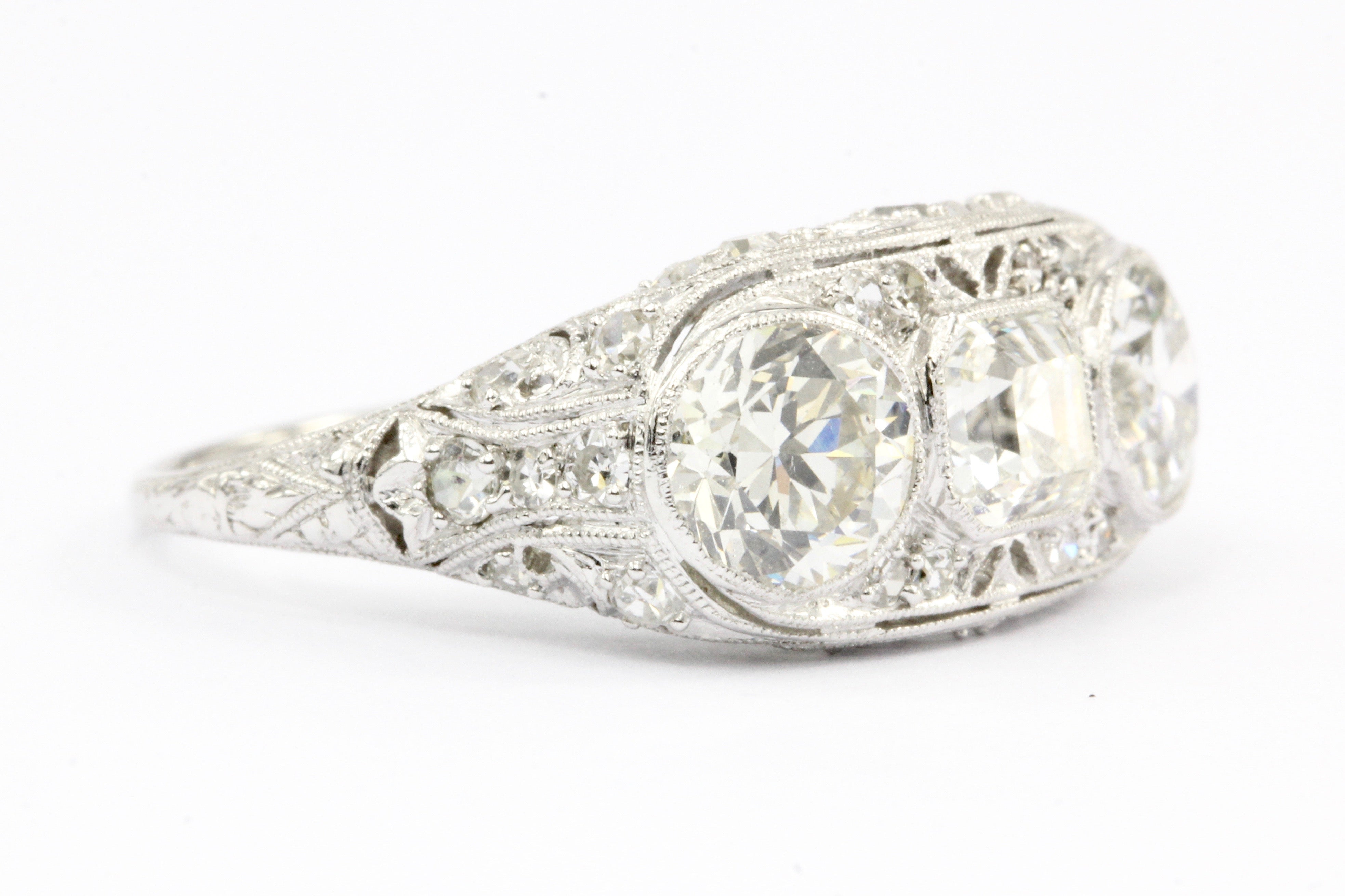 Art Deco Platinum 3 Stone Diamond Engagement Ring c.1930's - Queen May