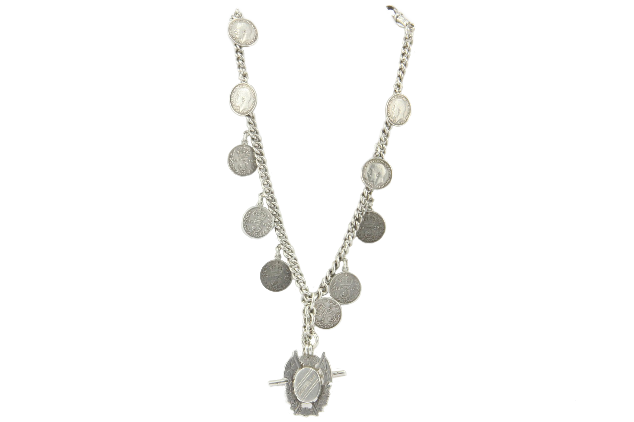 Edwardian Silver English Double Albert Watch Chain / Necklace c.1915 - Queen May