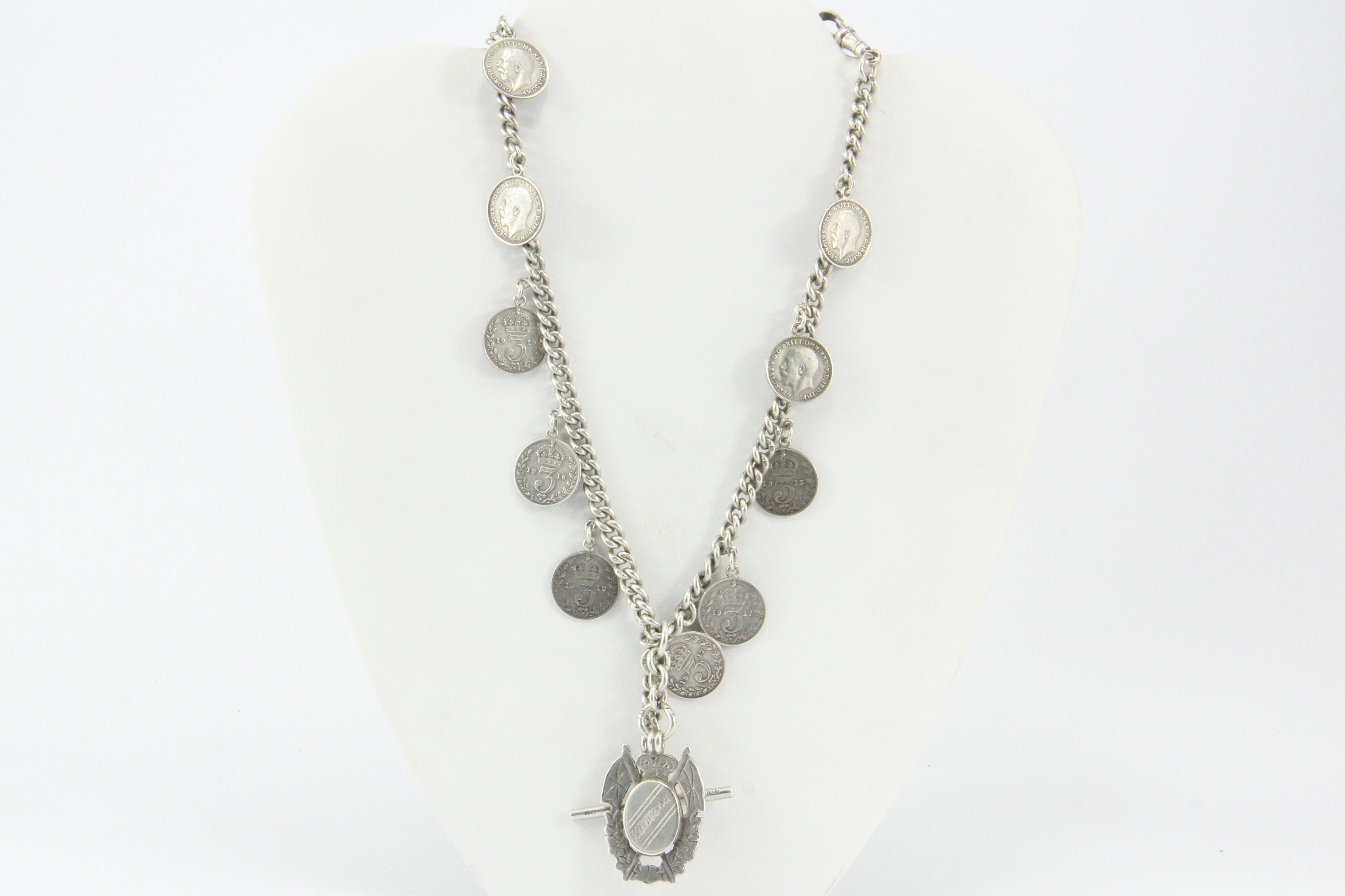 Edwardian Silver English Double Albert Watch Chain / Necklace c.1915 - Queen May