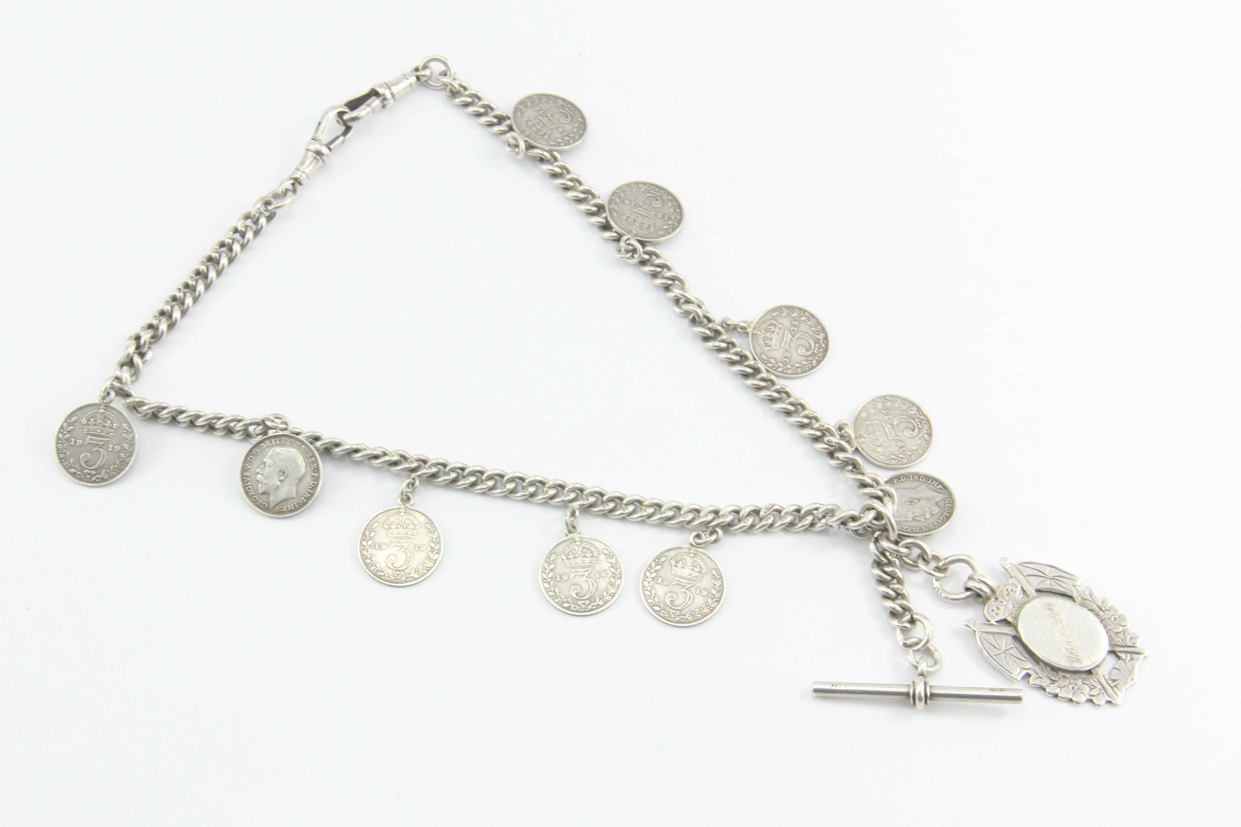 Edwardian Silver English Double Albert Watch Chain / Necklace c.1915 - Queen May