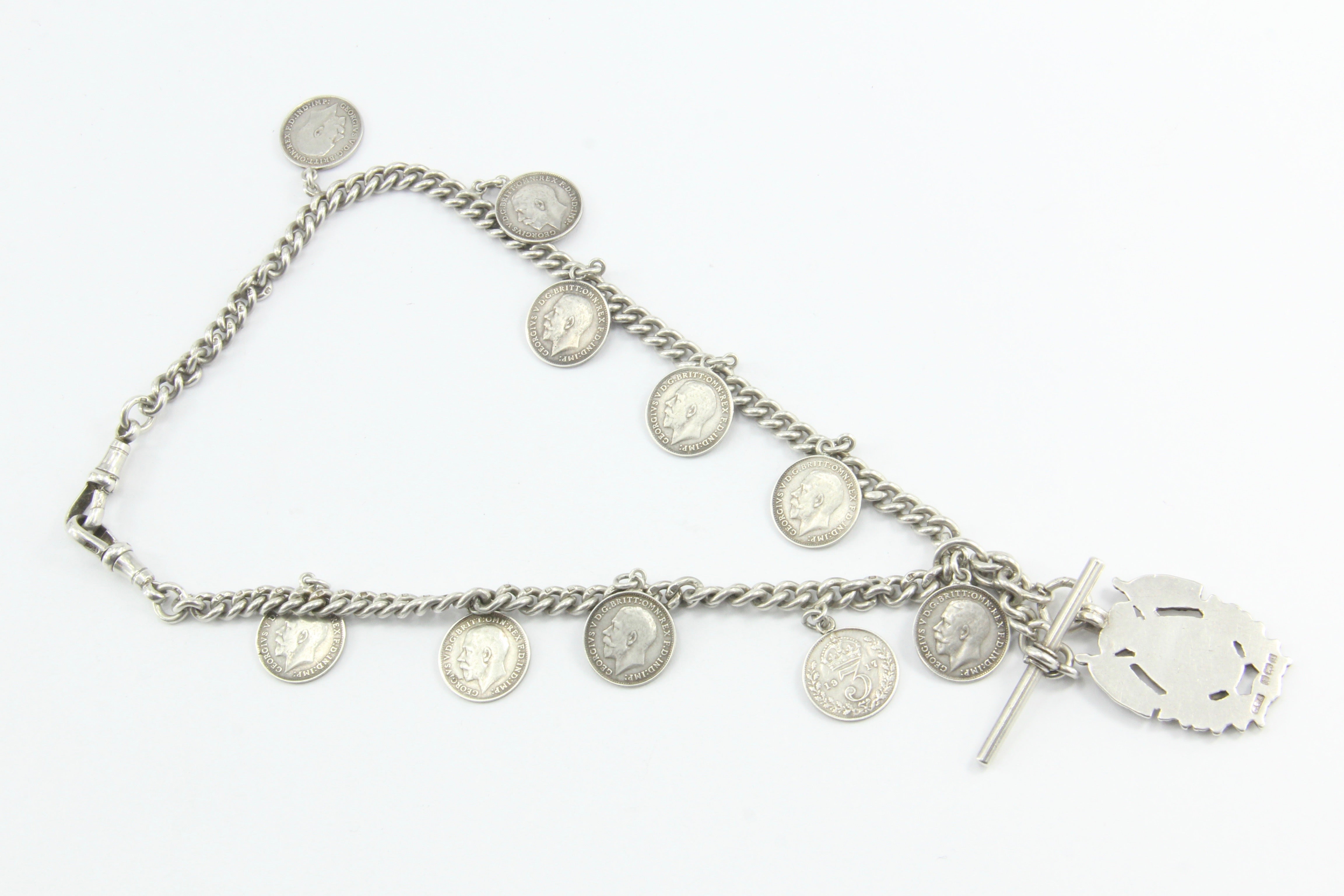 Edwardian Silver English Double Albert Watch Chain / Necklace c.1915 - Queen May