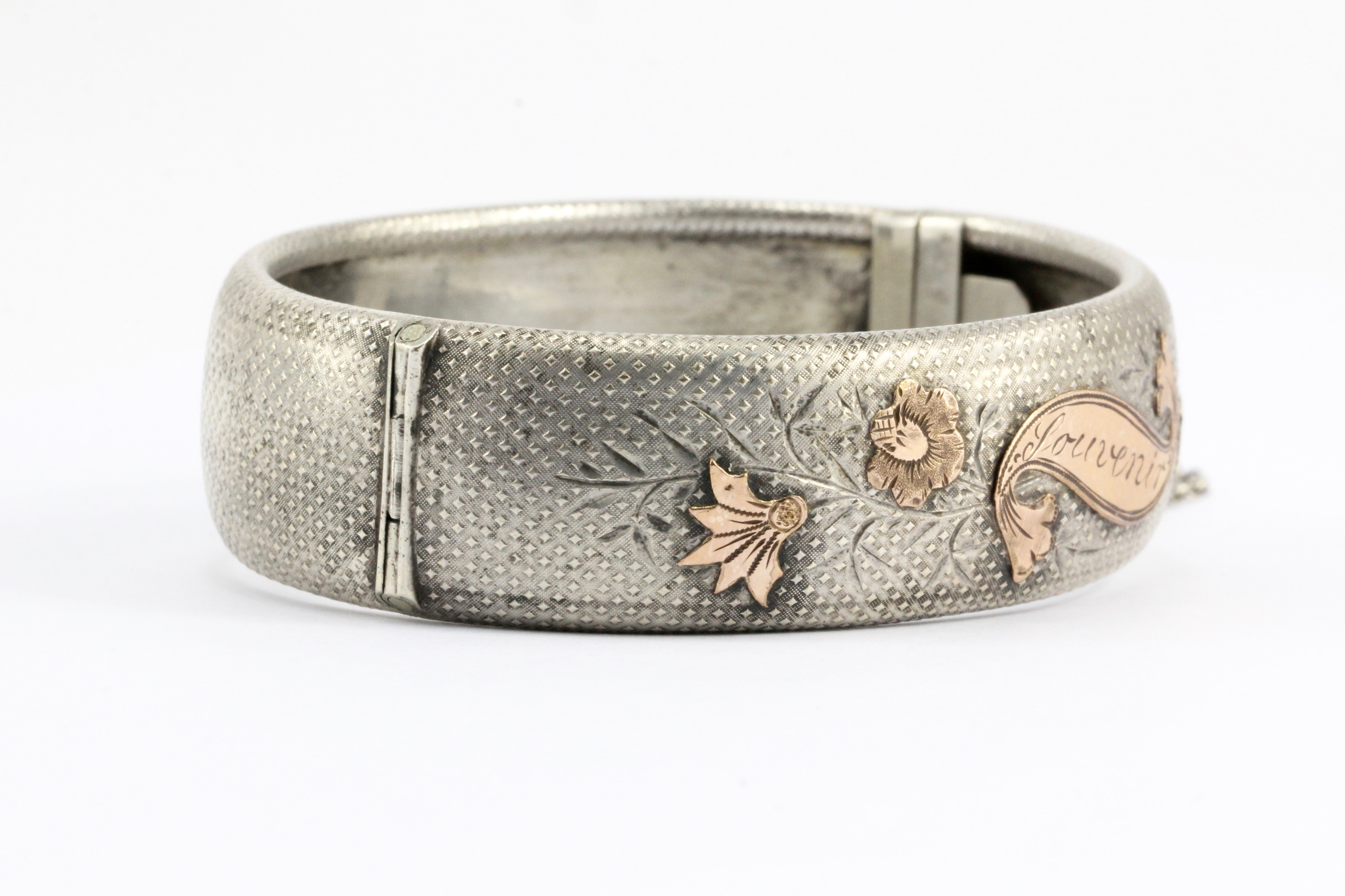 Victorian Mixed Metal 800 Silver & Rose Gold "Souvenir" Bangle Bracelet c.1870's - Queen May
