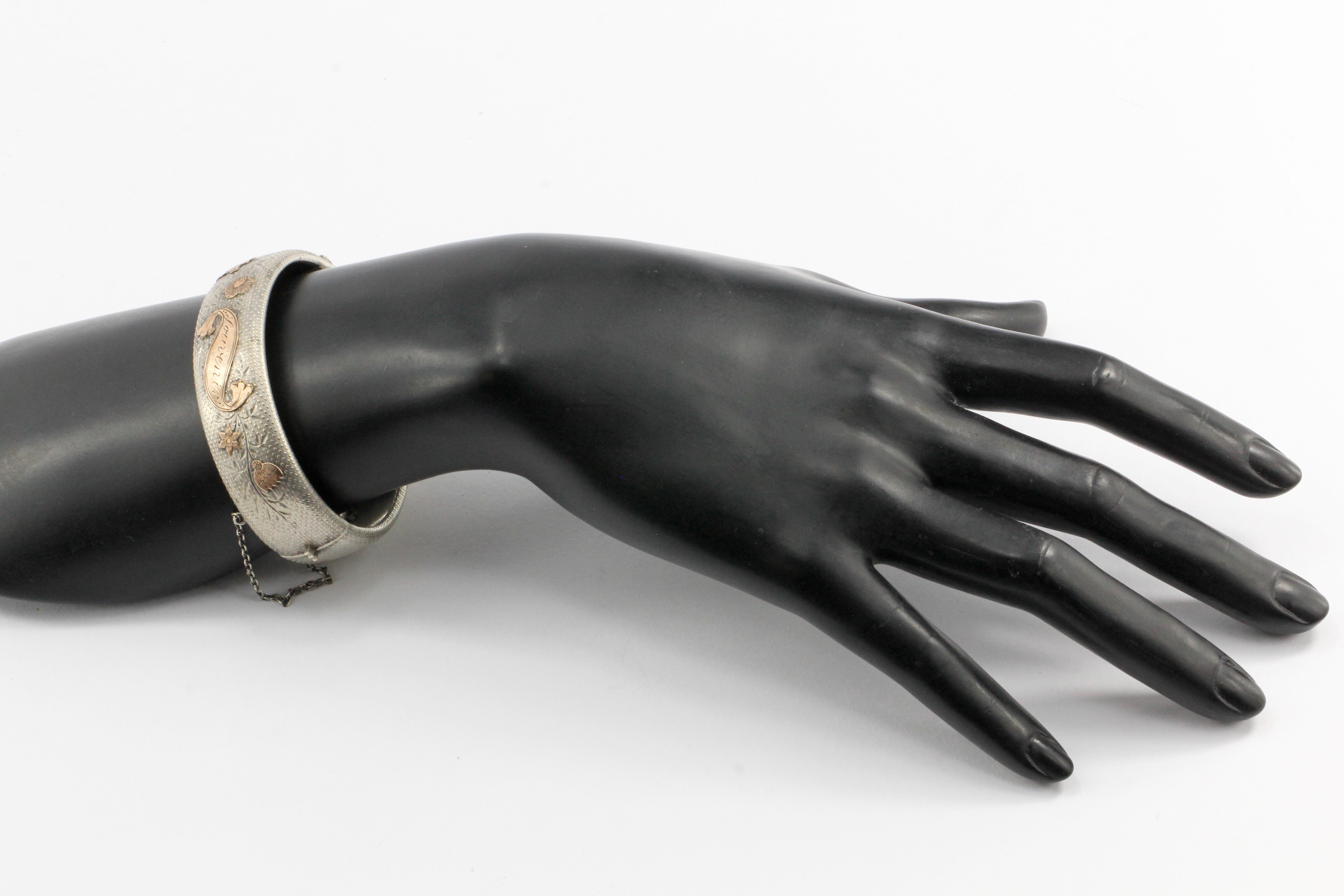 Victorian Mixed Metal 800 Silver & Rose Gold "Souvenir" Bangle Bracelet c.1870's - Queen May