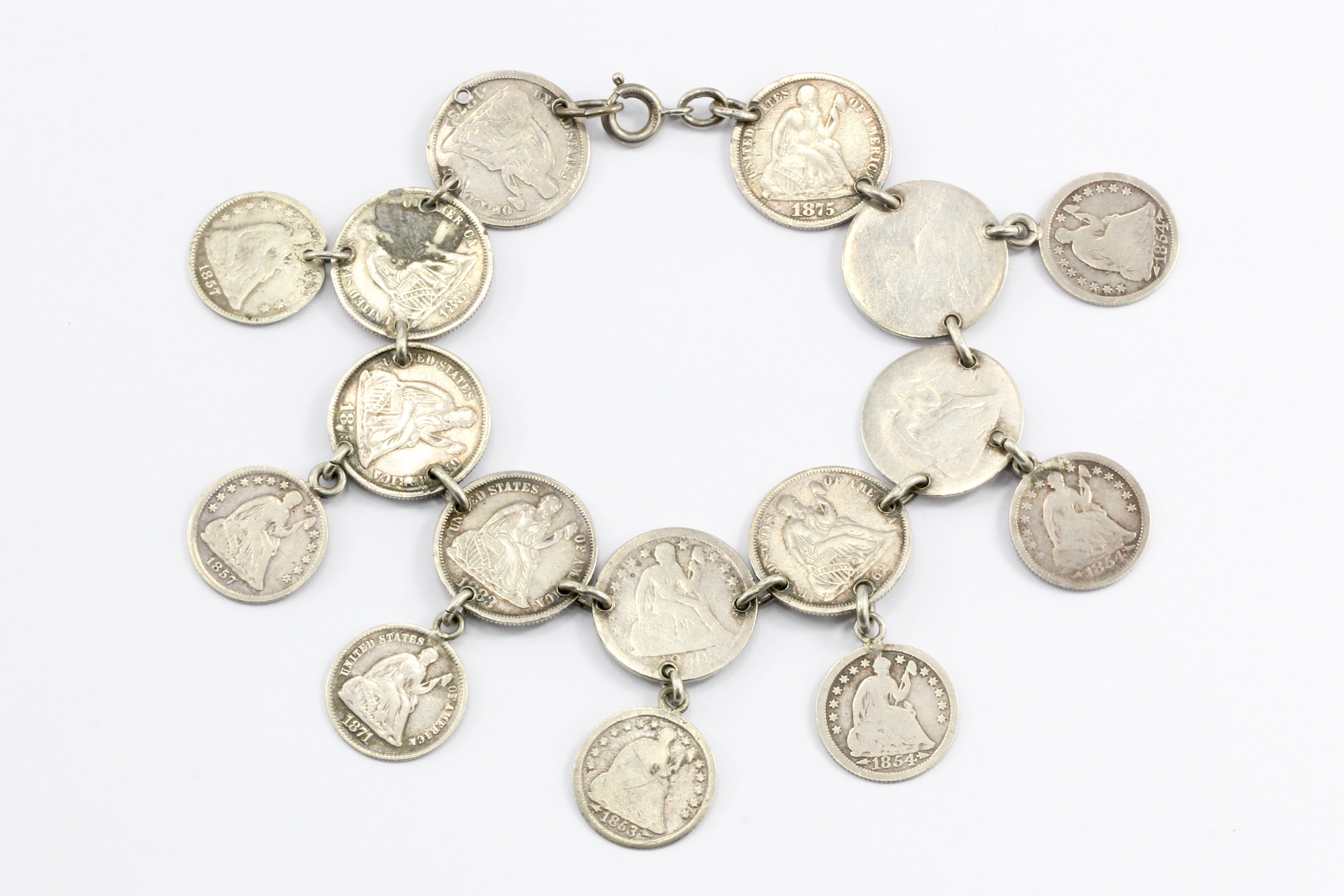 Victorian American Coin Silver Loaded Love Token Bracelet c.1880's - Queen May