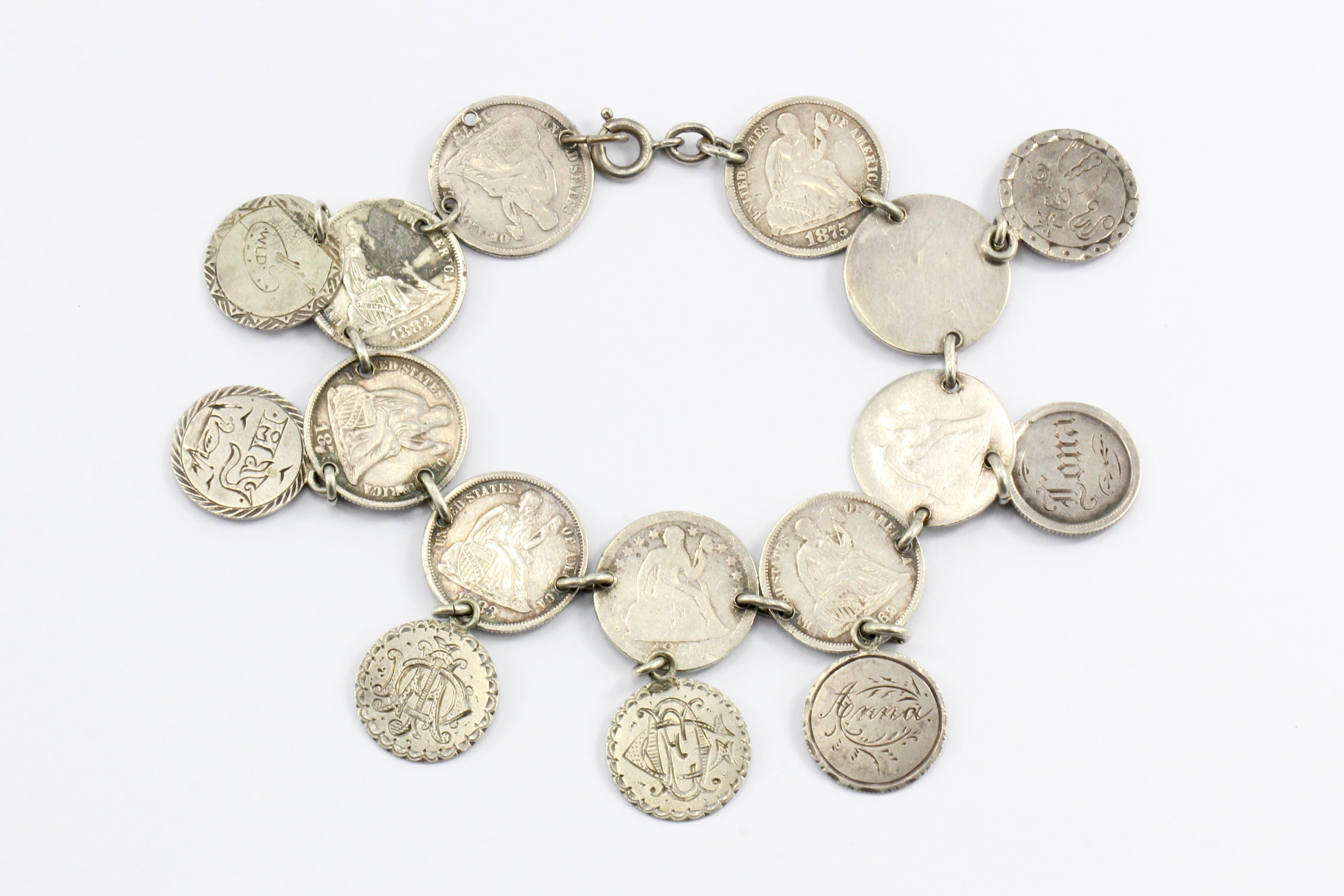 Victorian American Coin Silver Loaded Love Token Bracelet c.1880's - Queen May
