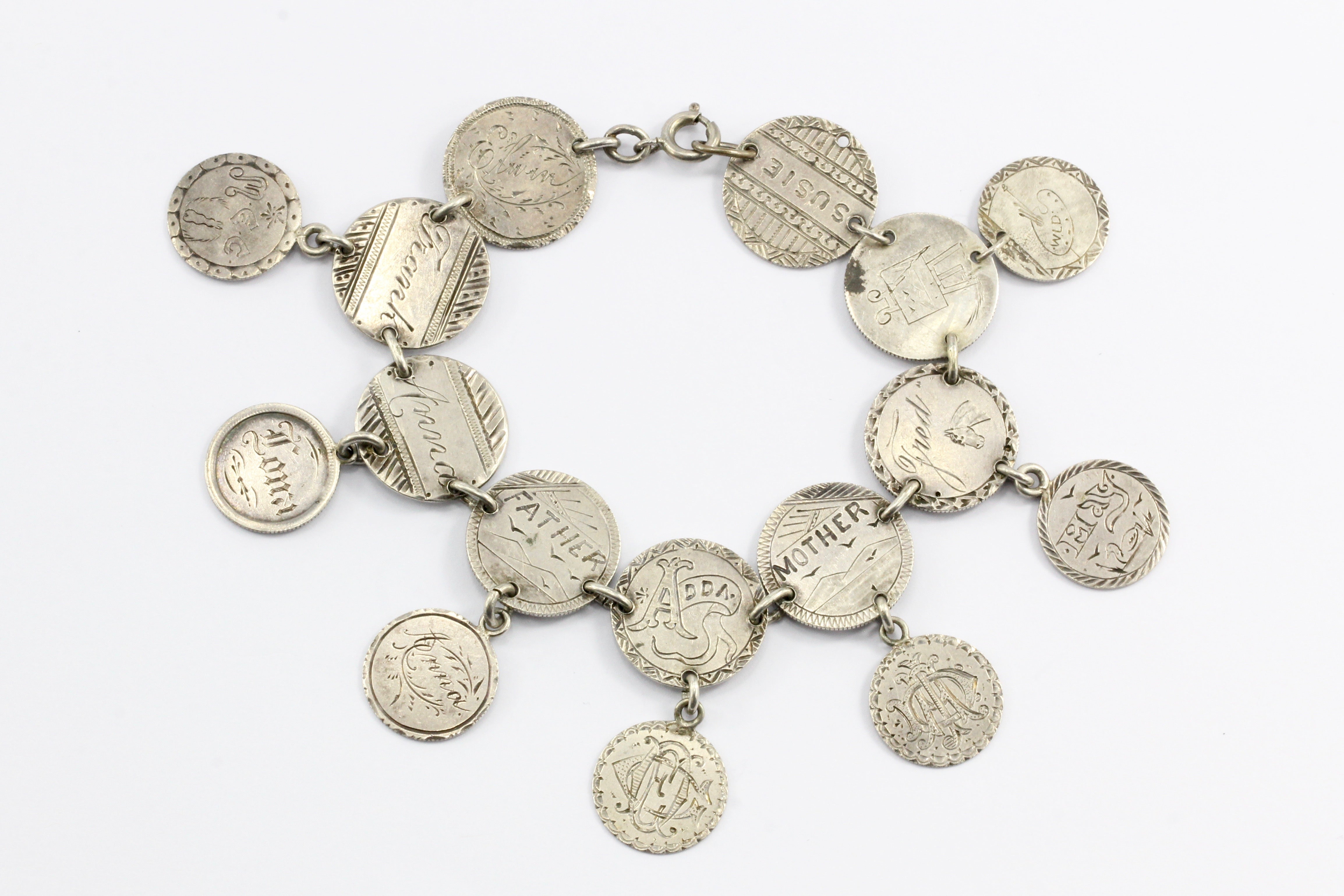 Victorian American Coin Silver Loaded Love Token Bracelet c.1880's - Queen May