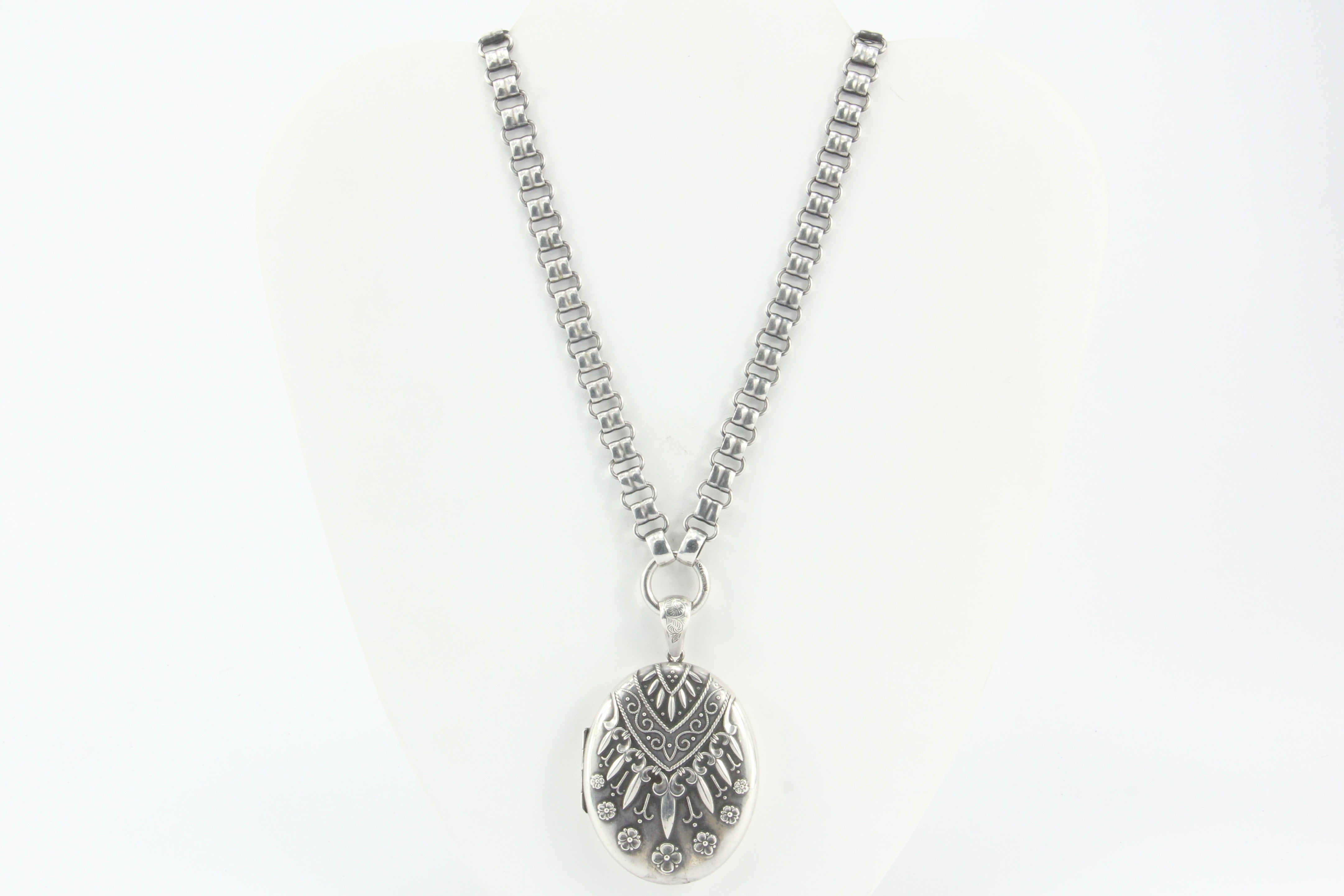 Victorian Sterling Silver Aesthetic Locket Pendant & Book Chain Necklace - Queen May