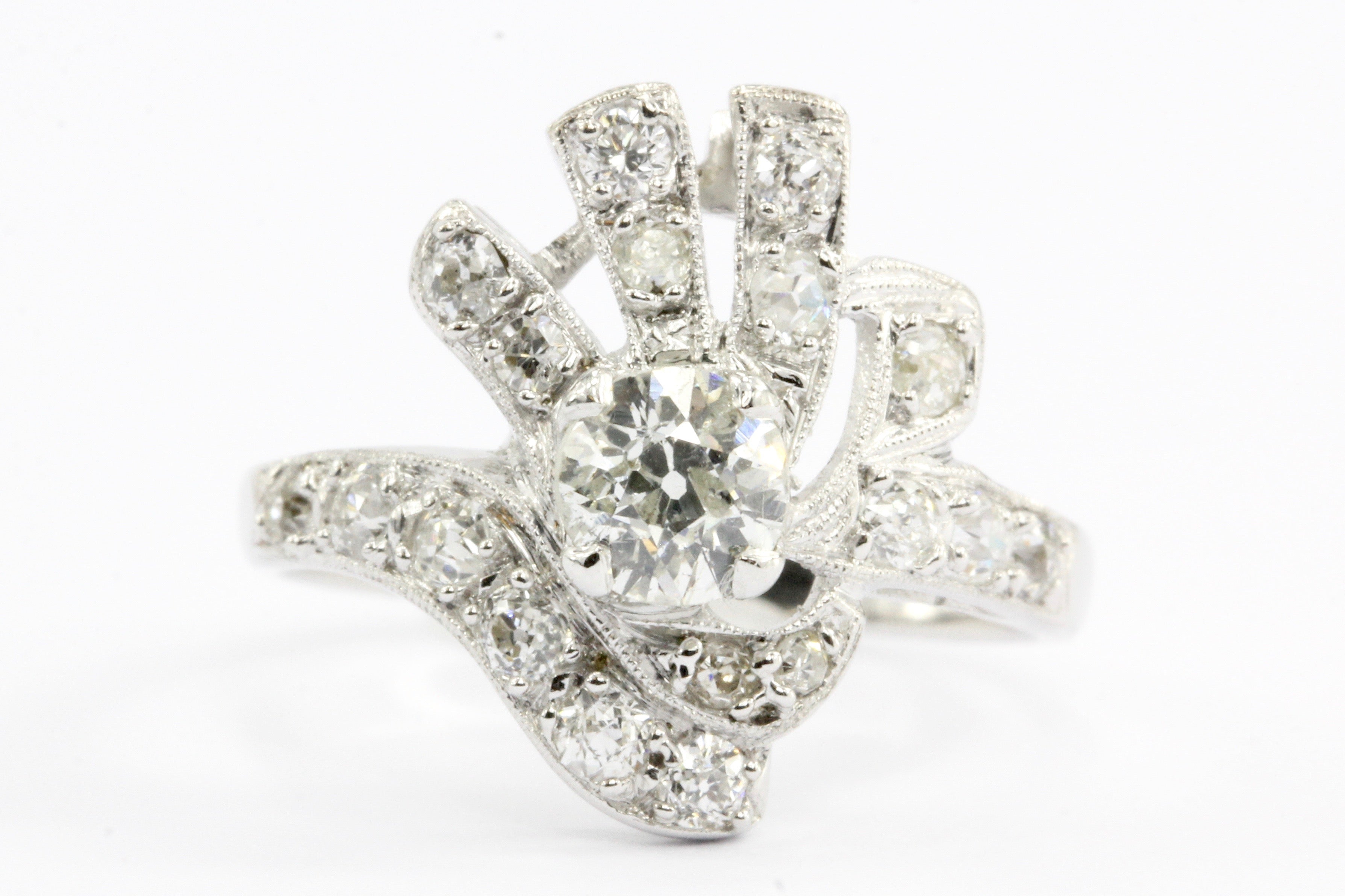 Art Deco 14K White Gold Old European Cut Diamond Ring c.1930's - Queen May