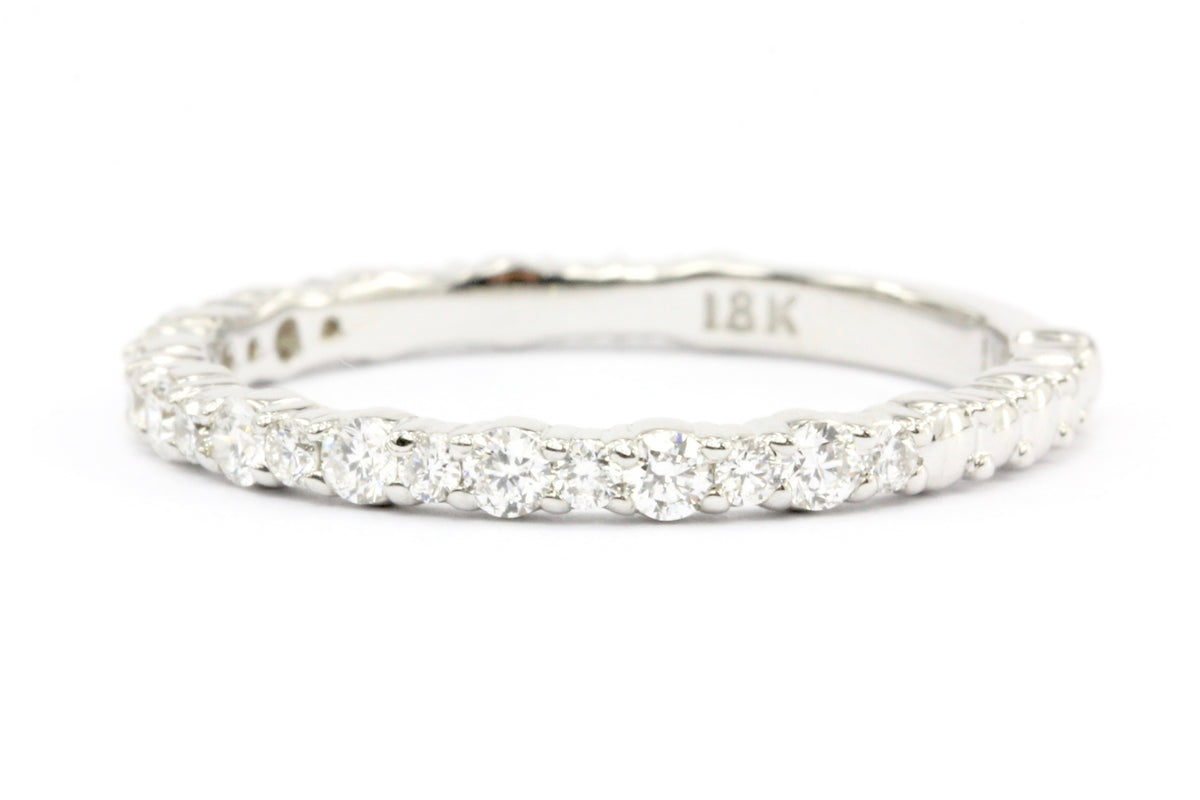 18K White Gold Diamond Half Eternity Band Ring Size 6.25 - Queen May
