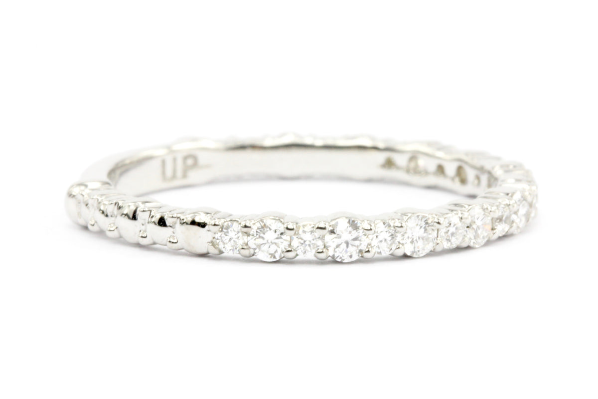 18K White Gold Diamond Half Eternity Band Ring Size 6.25 - Queen May