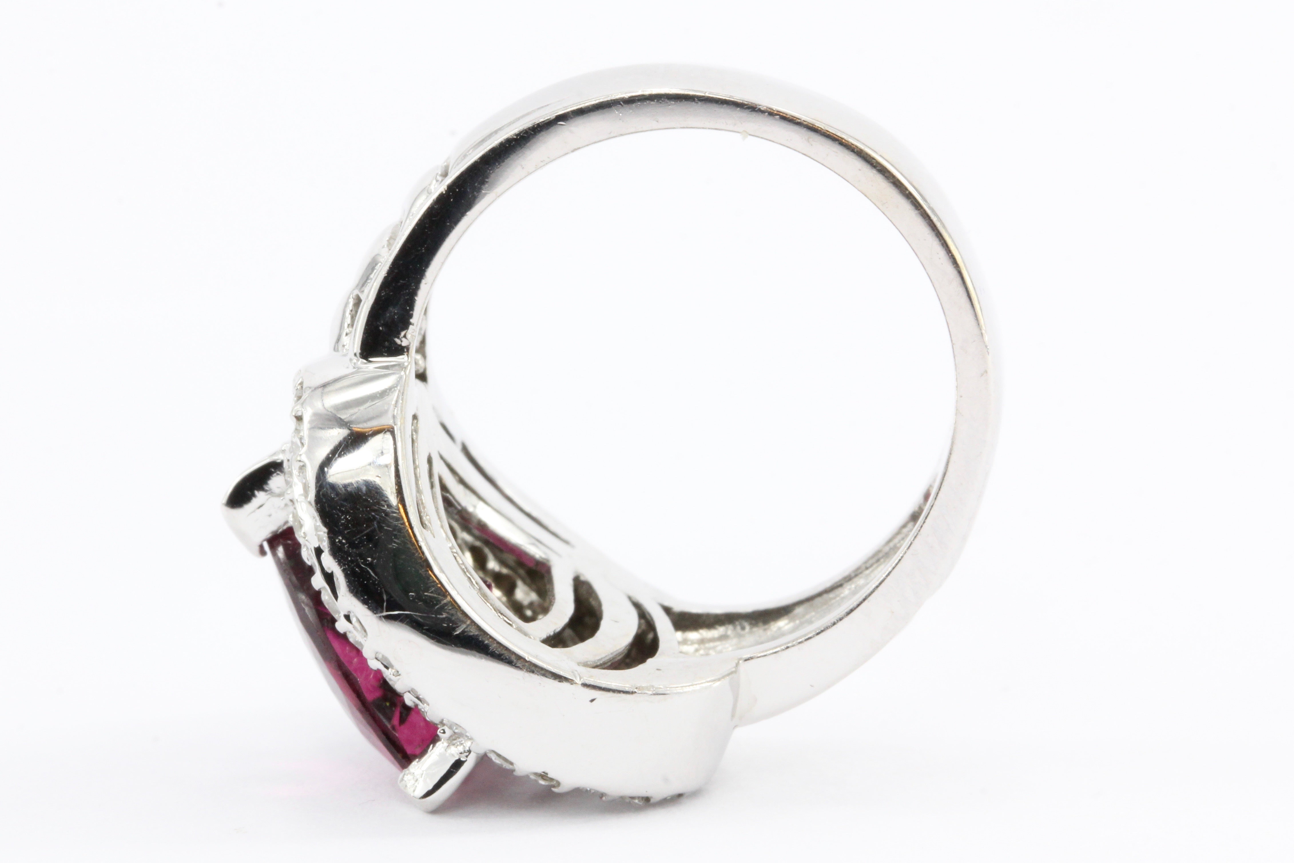 18K White Gold 3 Carat Rubellite Tourmaline Diamond Accent Ring - Queen May