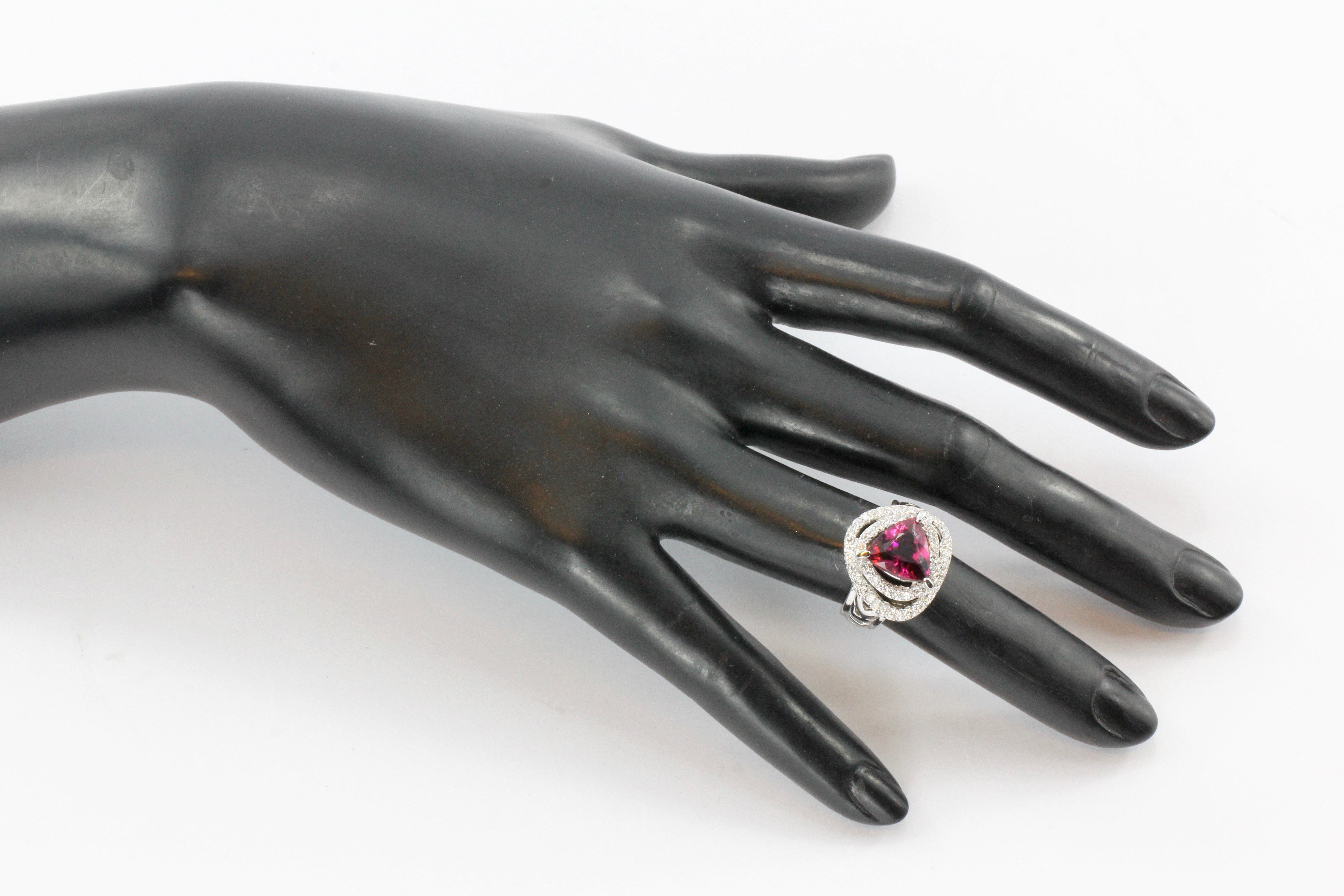 18K White Gold 3 Carat Rubellite Tourmaline Diamond Accent Ring - Queen May