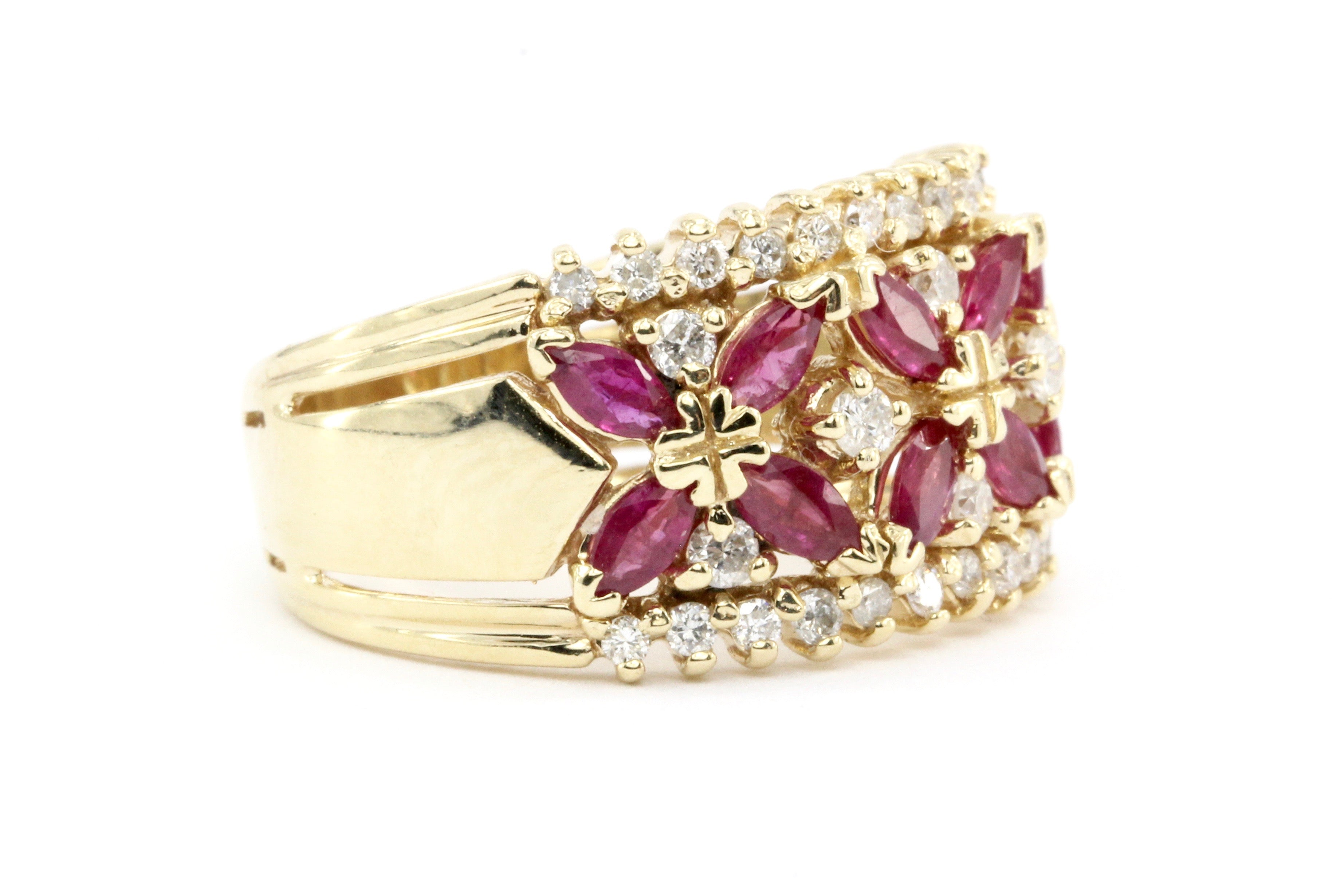 14k Rose Gold Ruby & Diamond Cigar Band Ring - Queen May