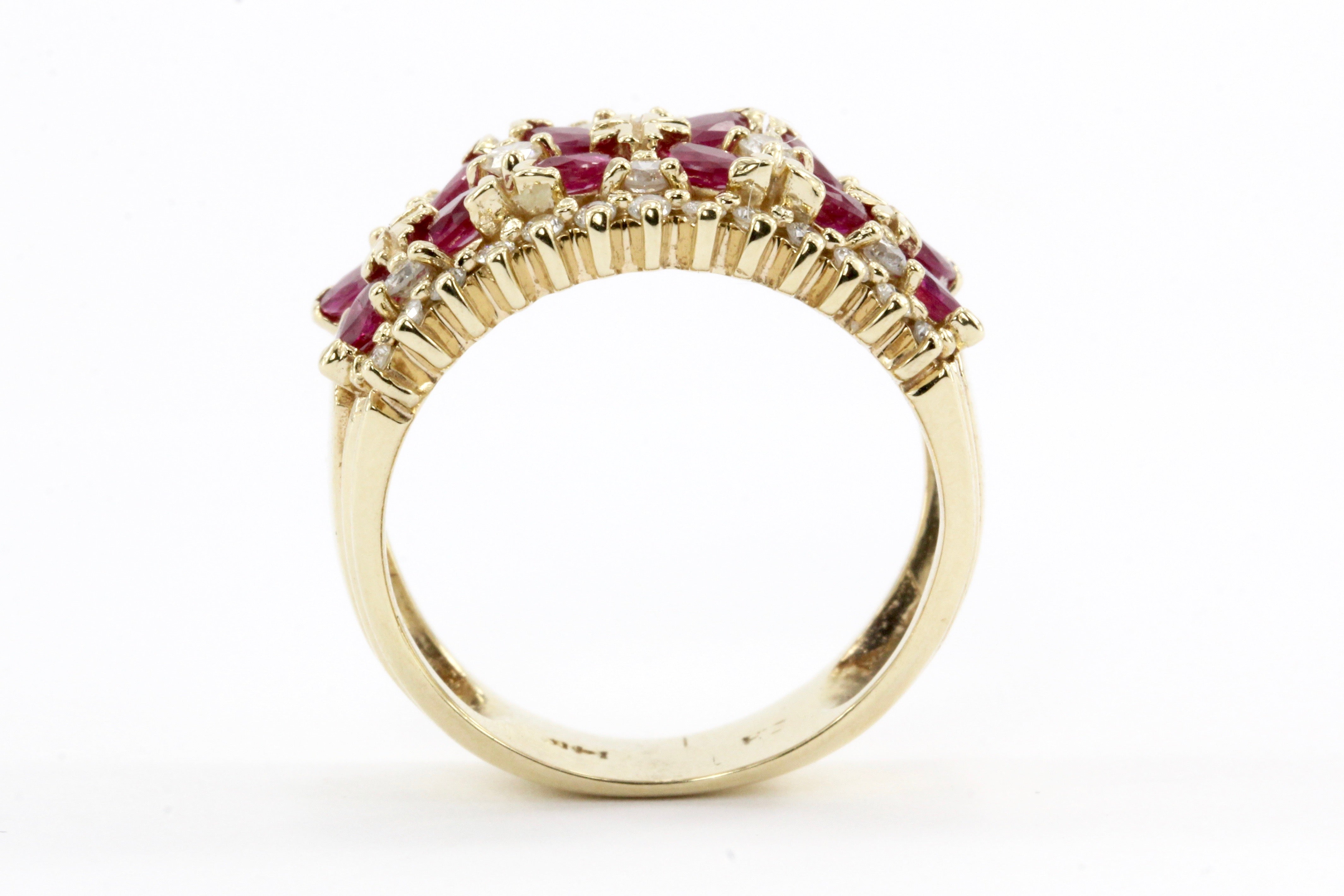 14k Rose Gold Ruby & Diamond Cigar Band Ring - Queen May