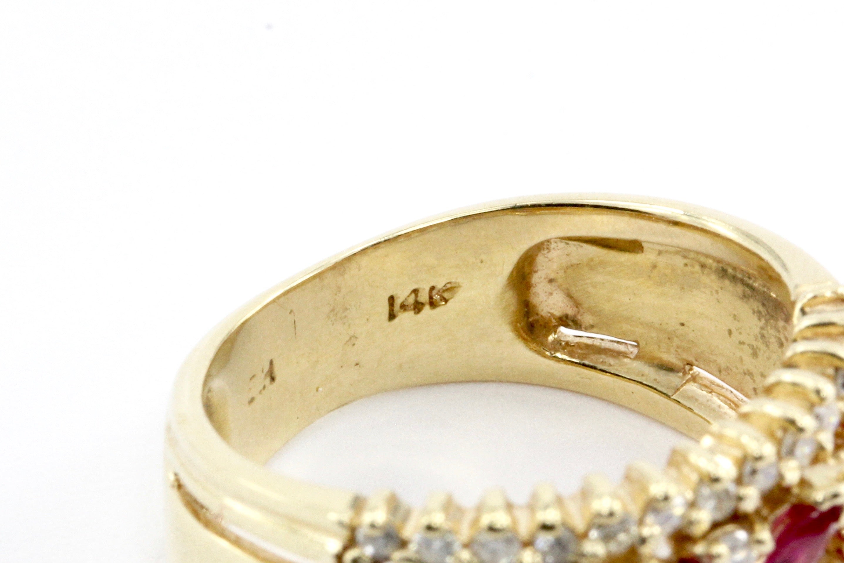 14k Rose Gold Ruby & Diamond Cigar Band Ring - Queen May