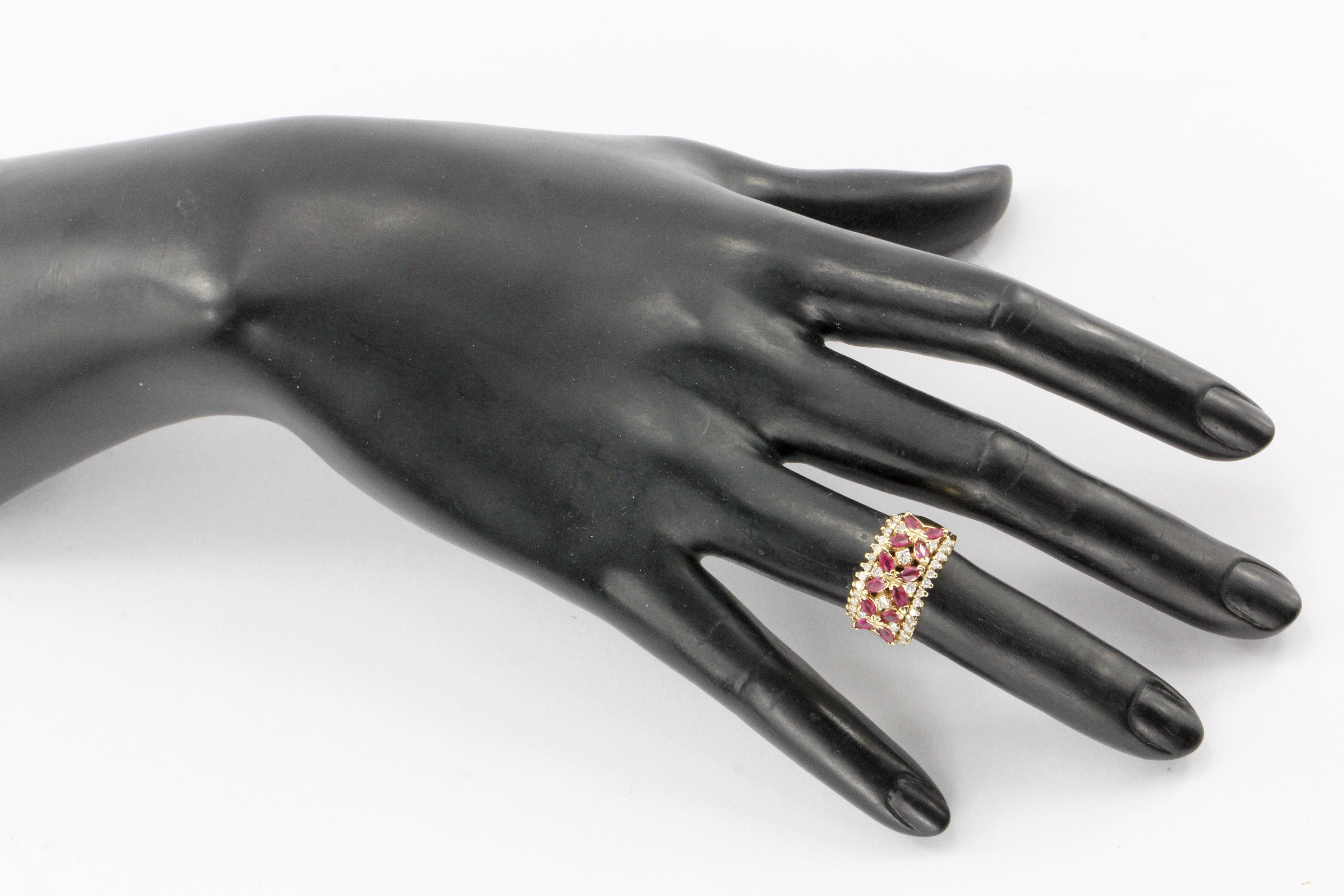 14k Rose Gold Ruby & Diamond Cigar Band Ring - Queen May