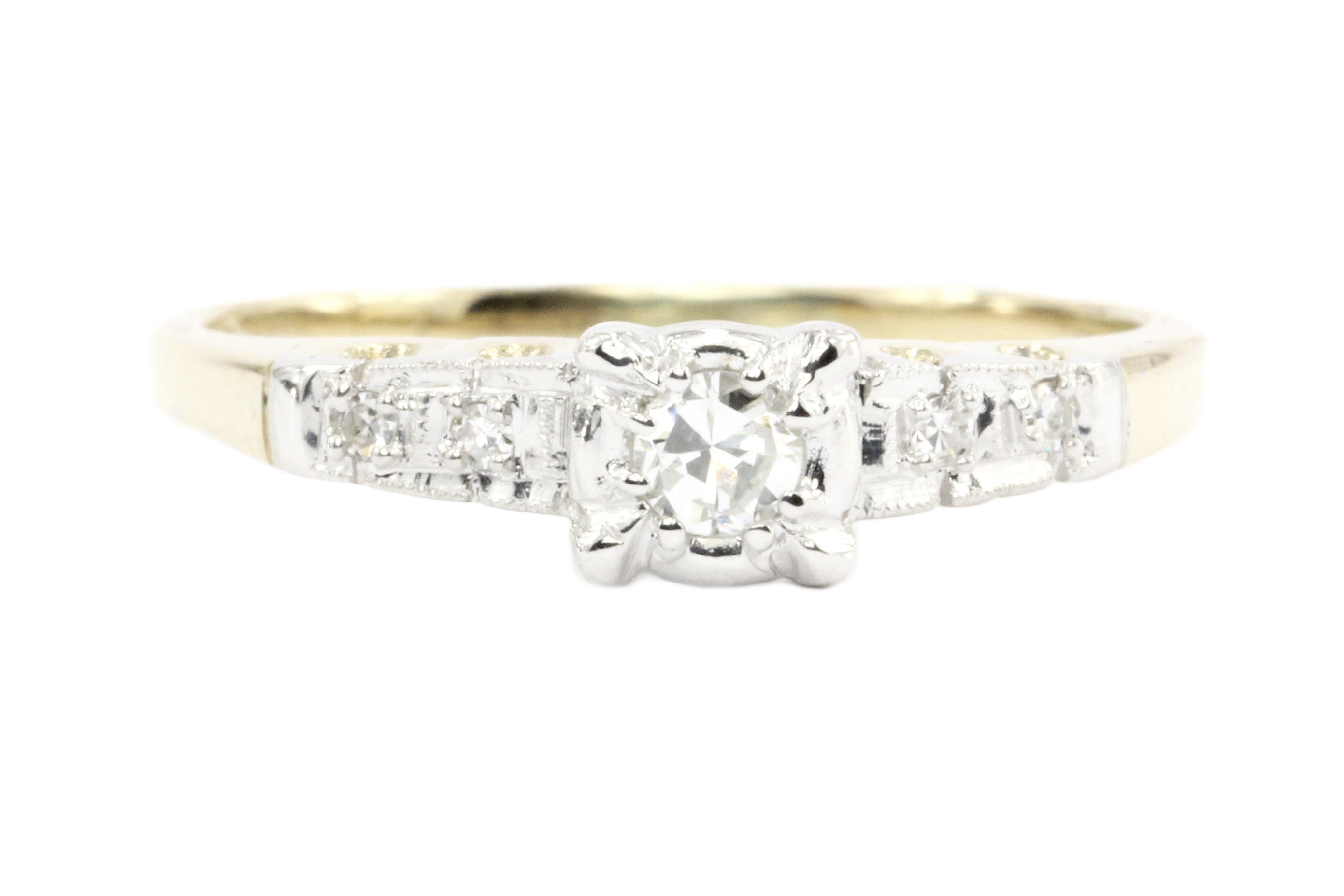 Retro 14K Gold Diamond Engagement Ring c.1940's - Queen May