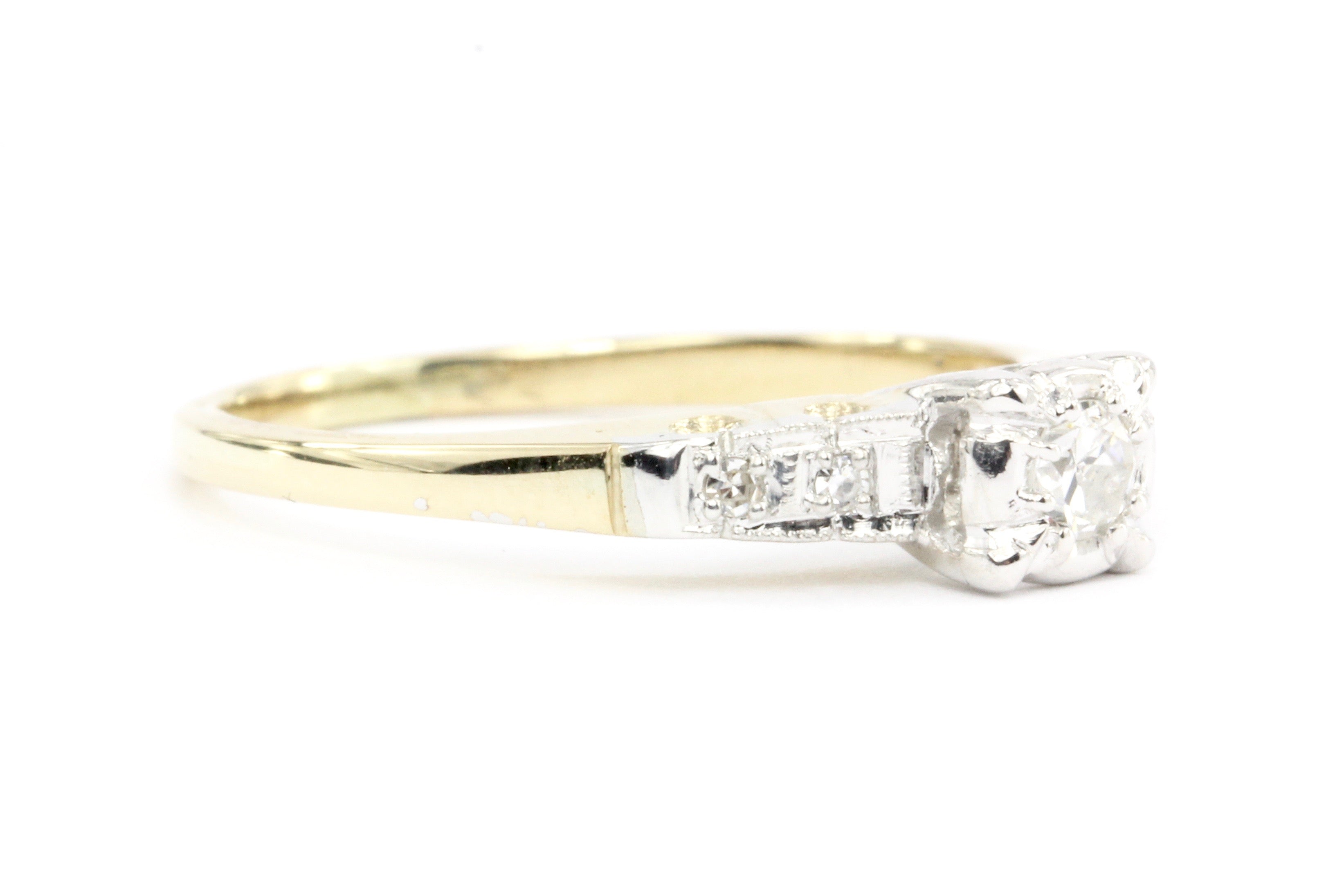 Retro 14K Gold Diamond Engagement Ring c.1940's - Queen May